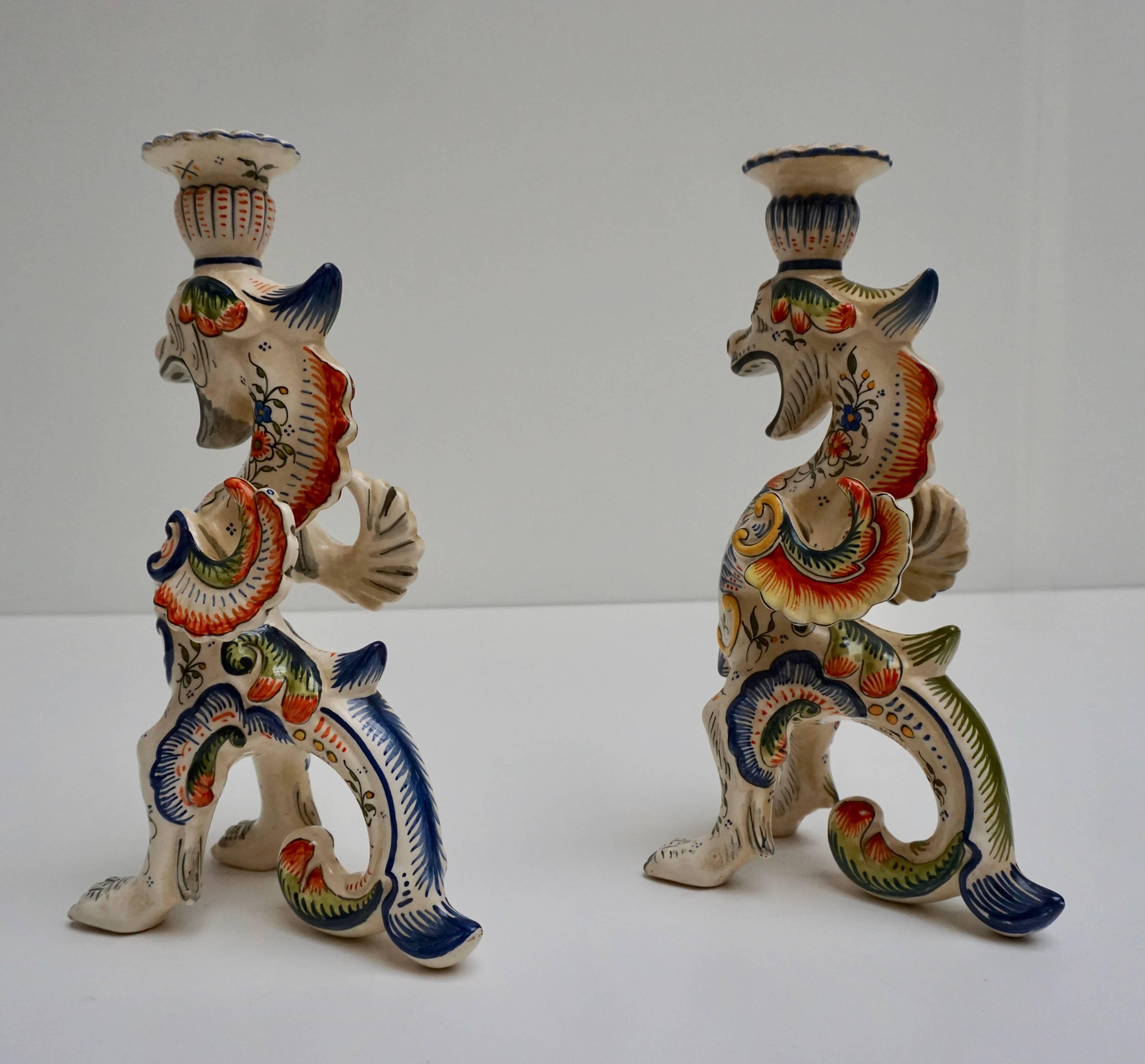 Mid-Century Modern Pair of Porcelain Candlesticks, France For Sale