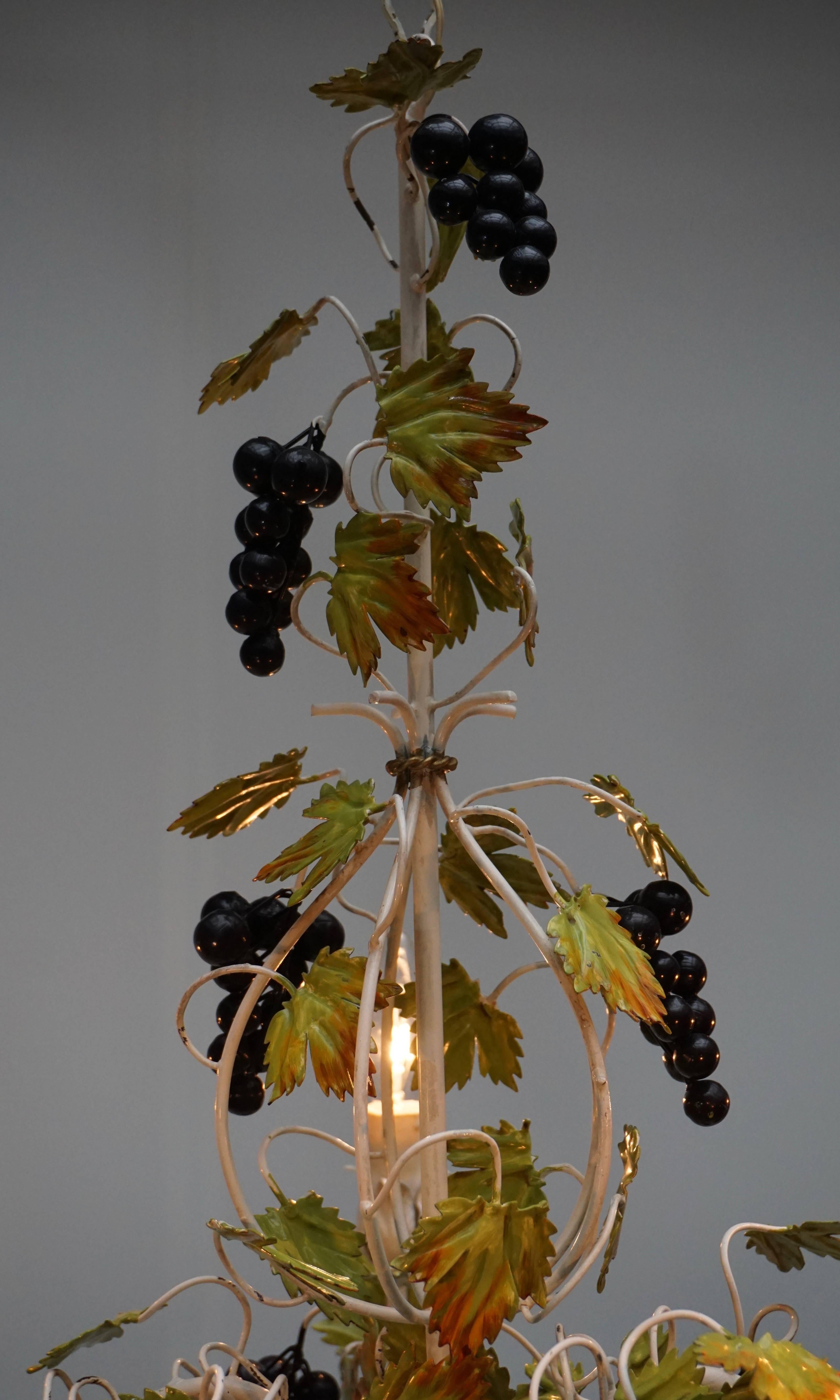 Metal Painted Chandelier with Bunches of Grapes For Sale 1