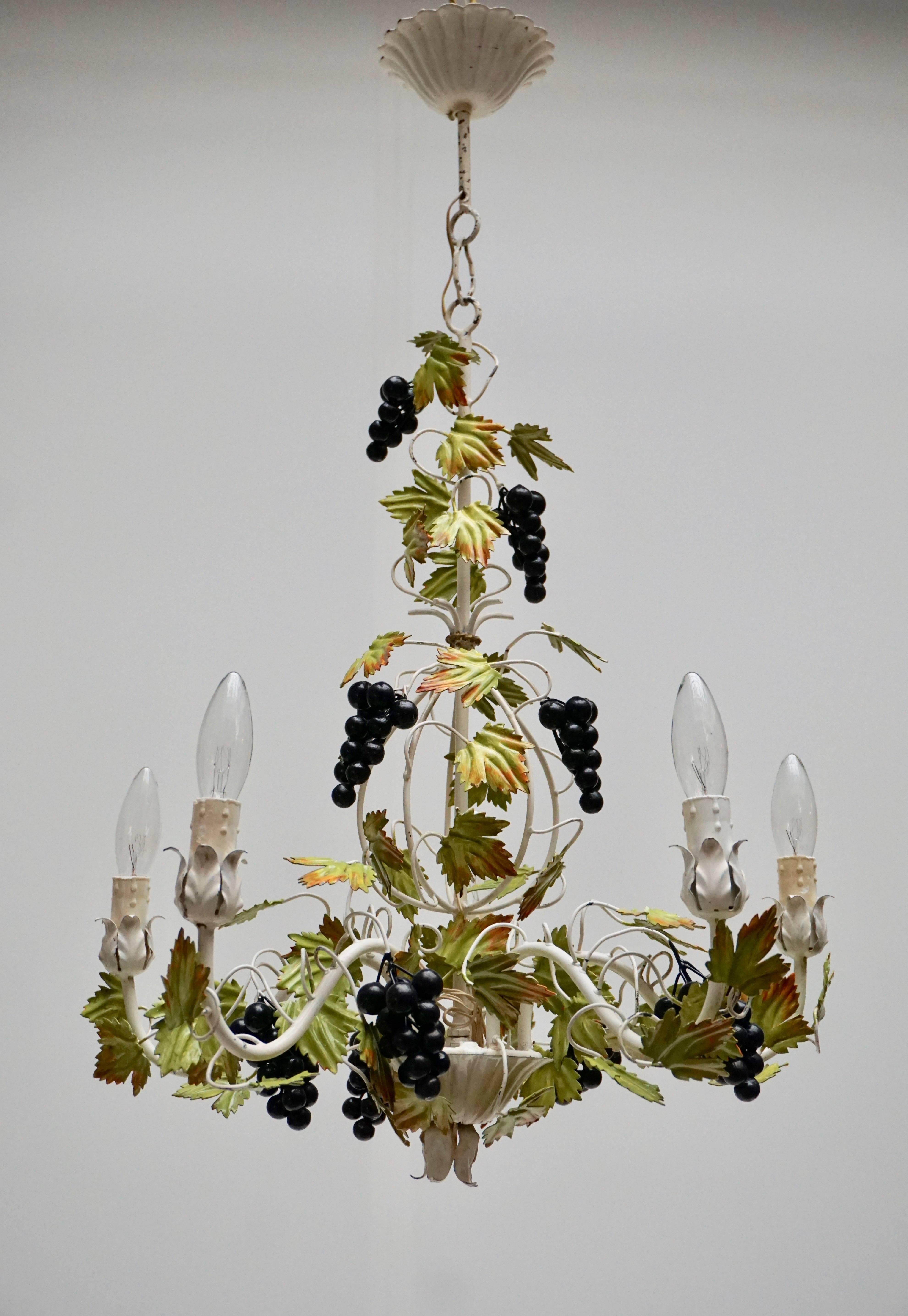 Metal Painted Chandelier with Bunches of Grapes In Good Condition For Sale In Antwerp, BE