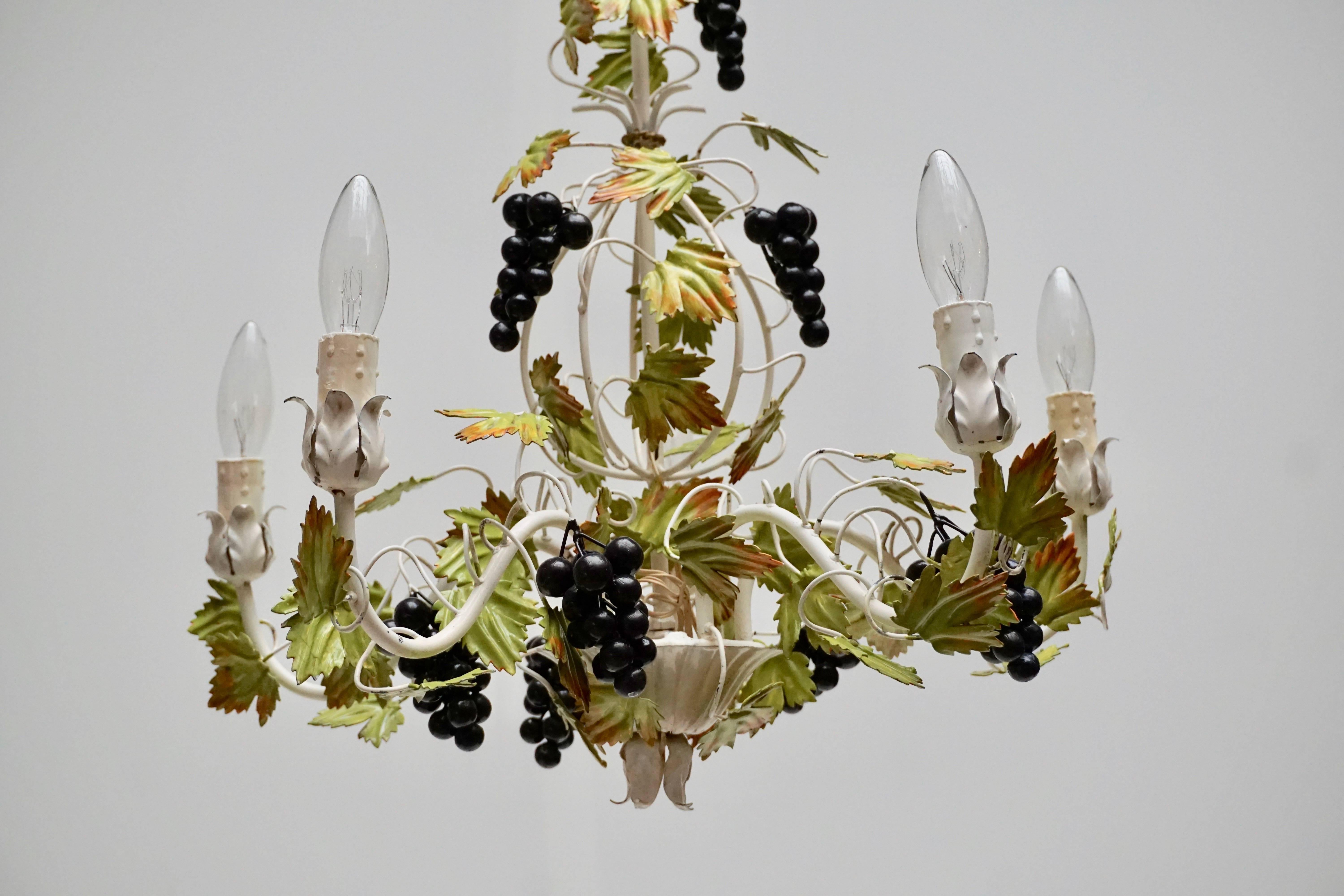 Italian Metal Painted Chandelier with Bunches of Grapes For Sale
