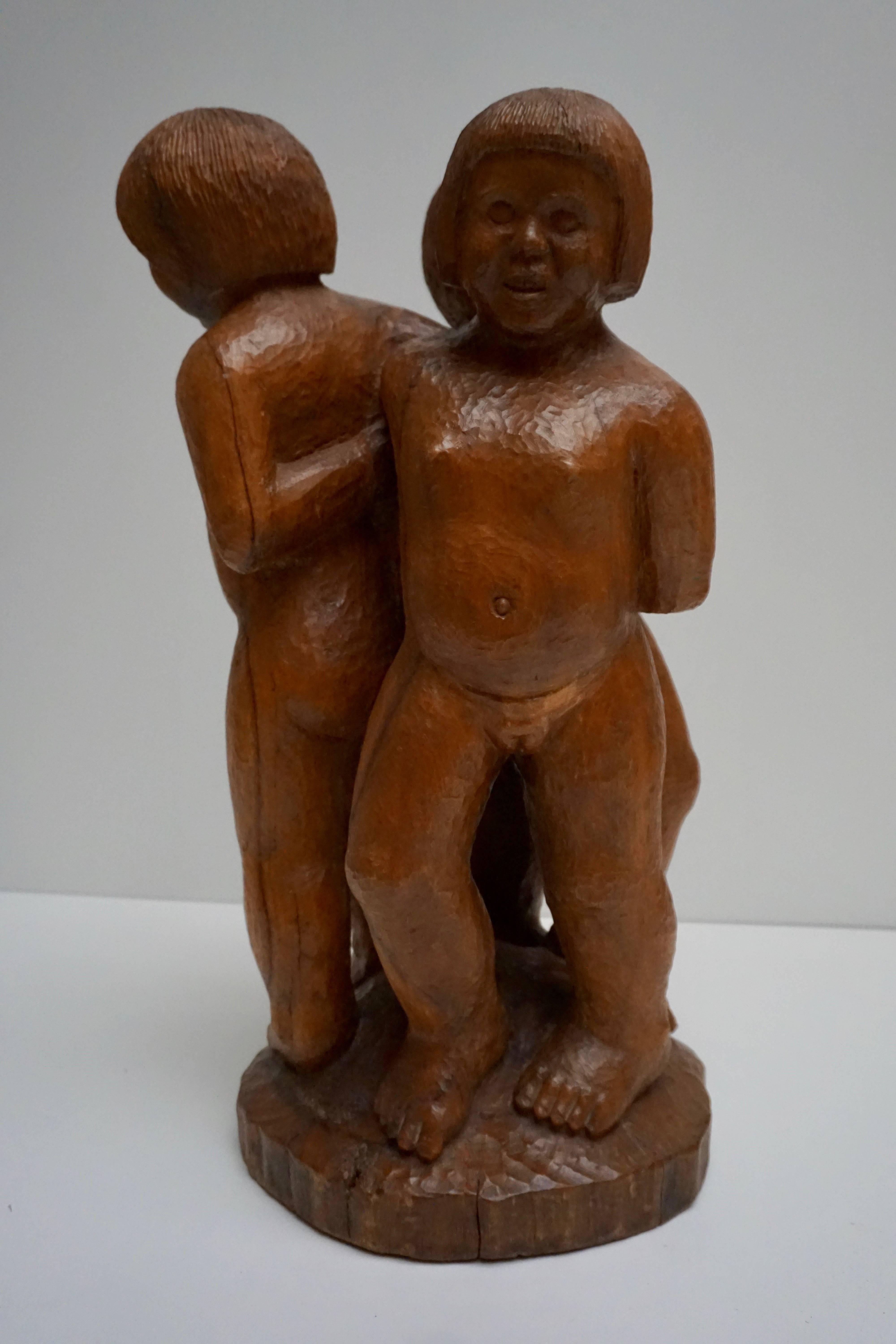 Belgian Sculpture in Wood of Three Young Nudes