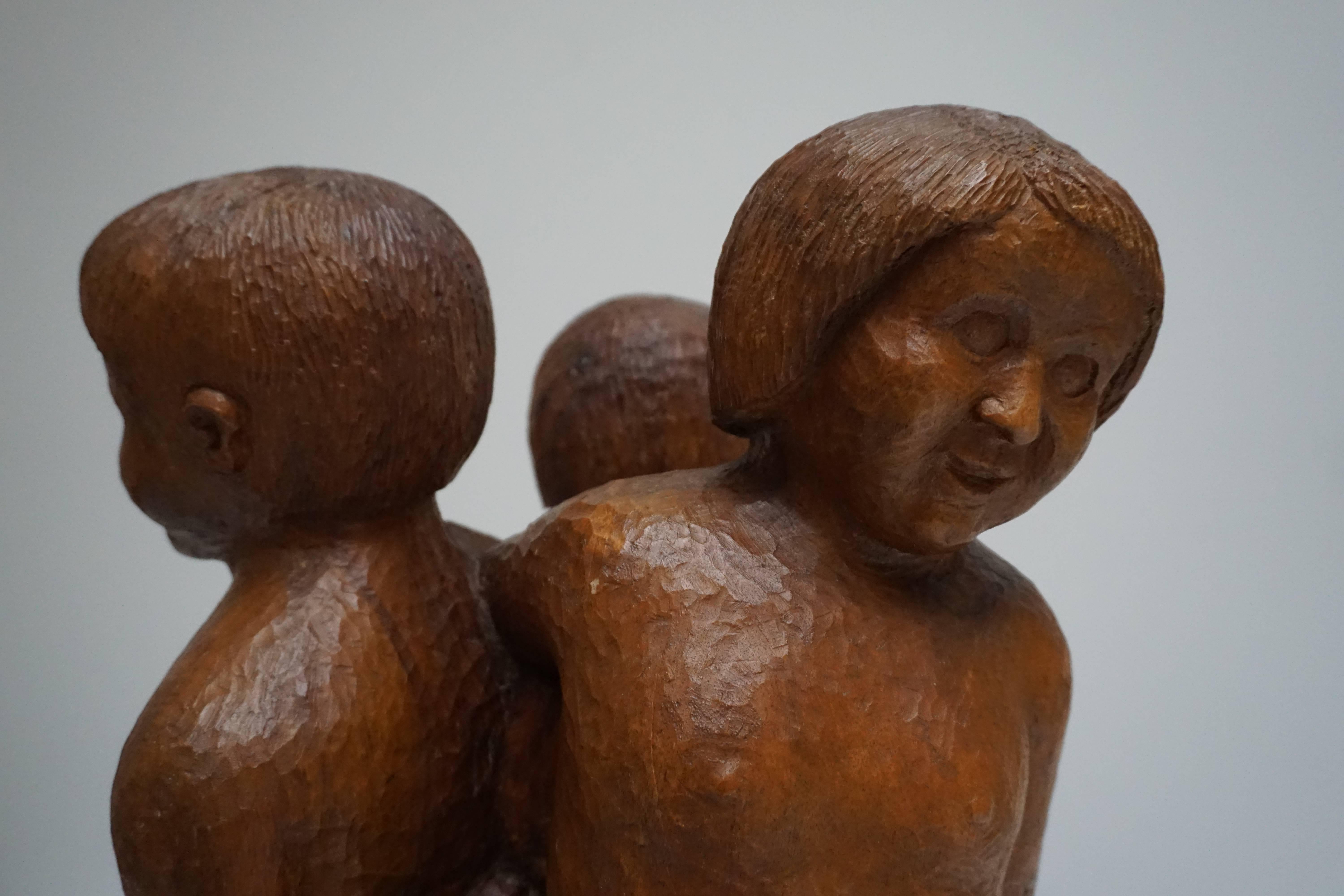 Romantic Sculpture in Wood of Three Young Nudes