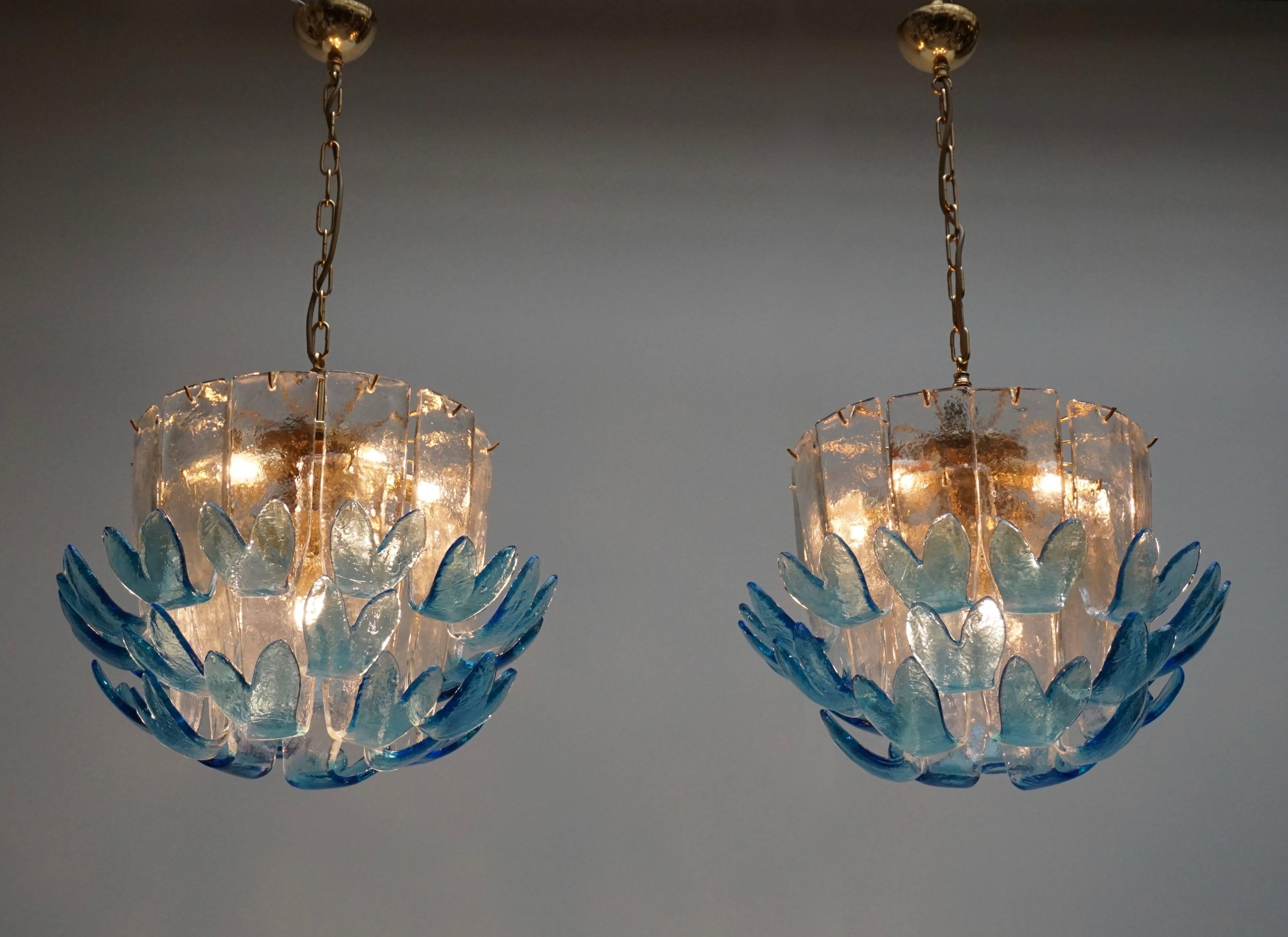 Italian Rare Murano Glass Chandeliers by Alfredo Barbini