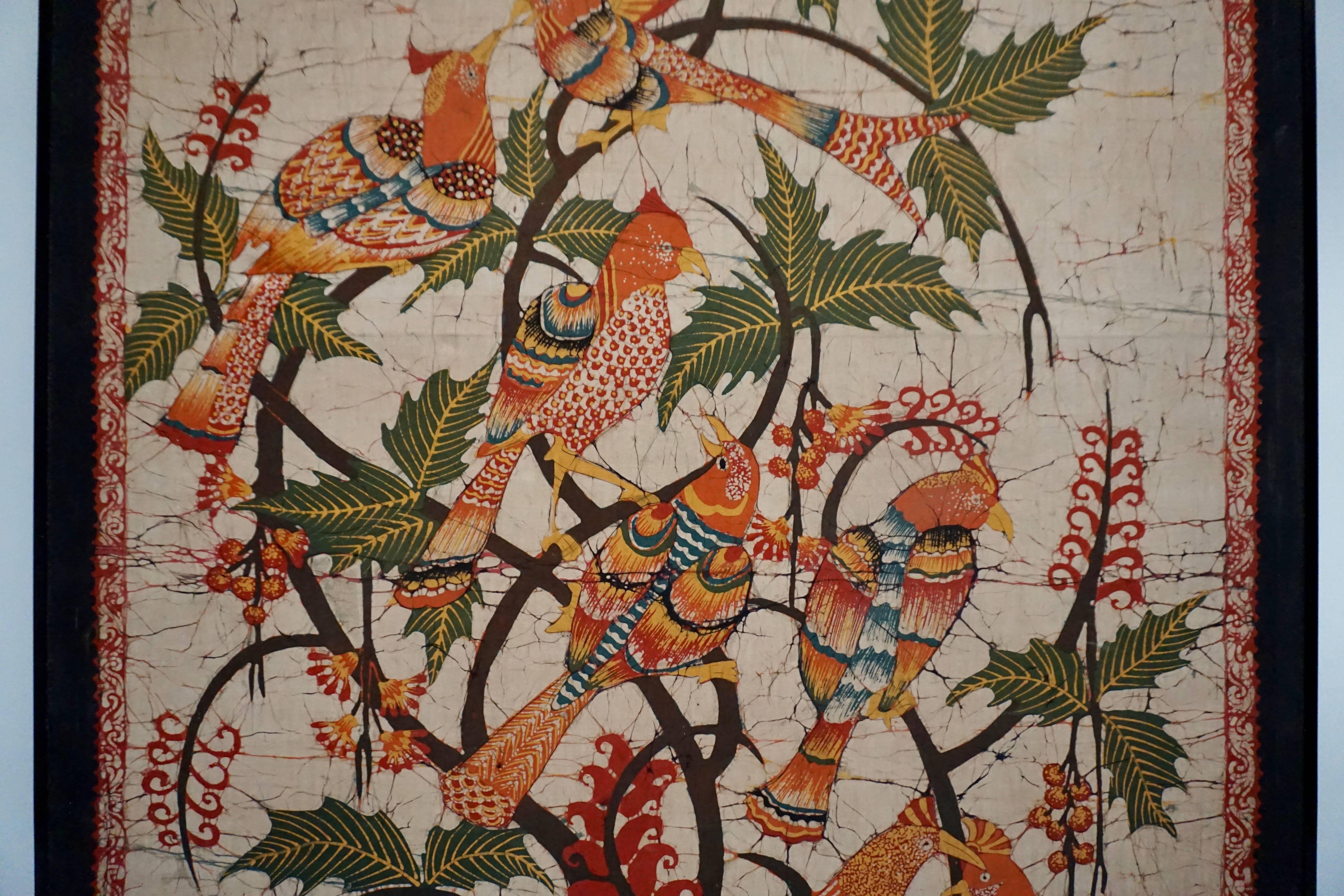 Indonesian Colorful Large Batik Fabric Painting with Birds