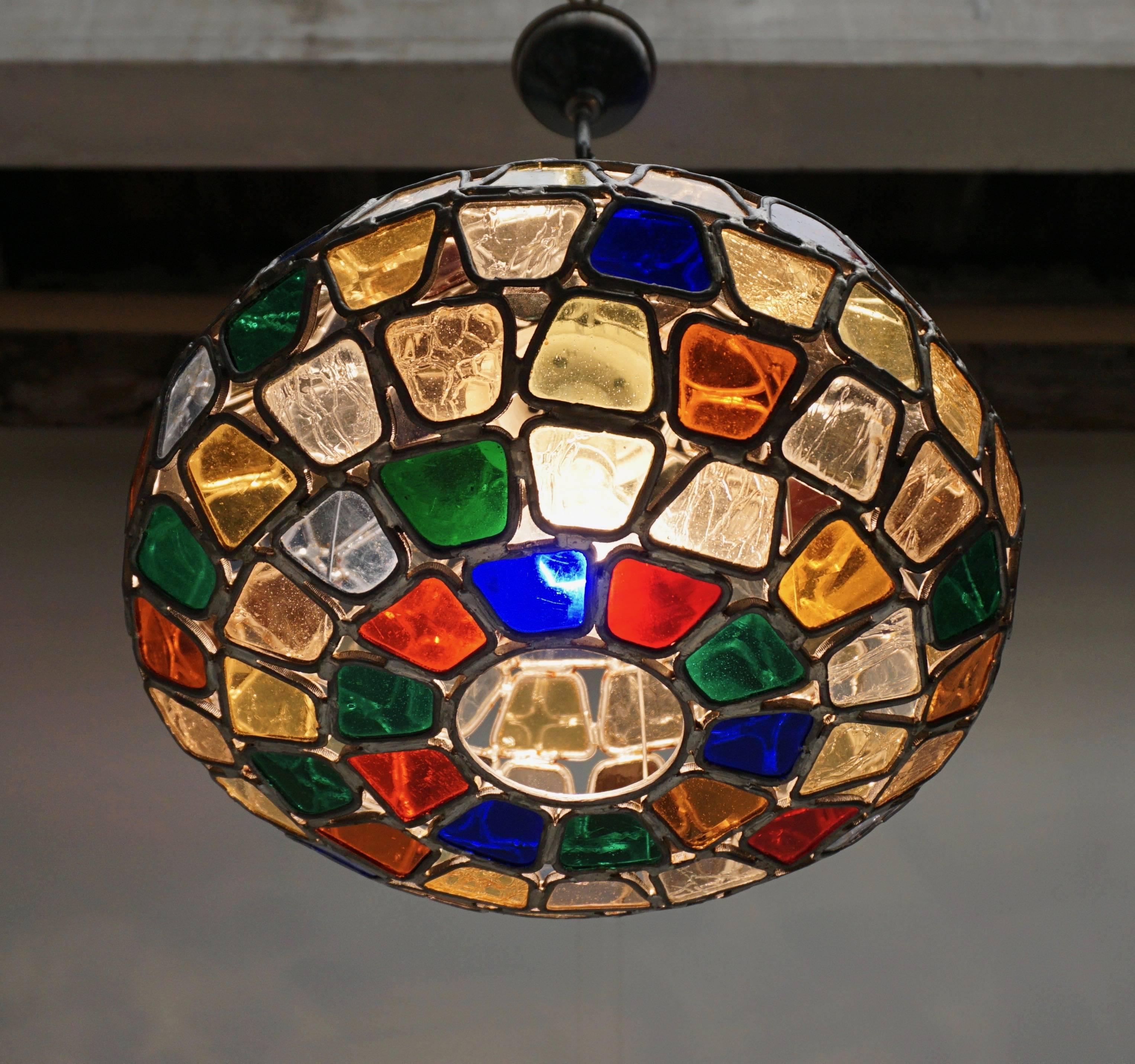 Mid-Century Modern Stained Glass Pendant Light