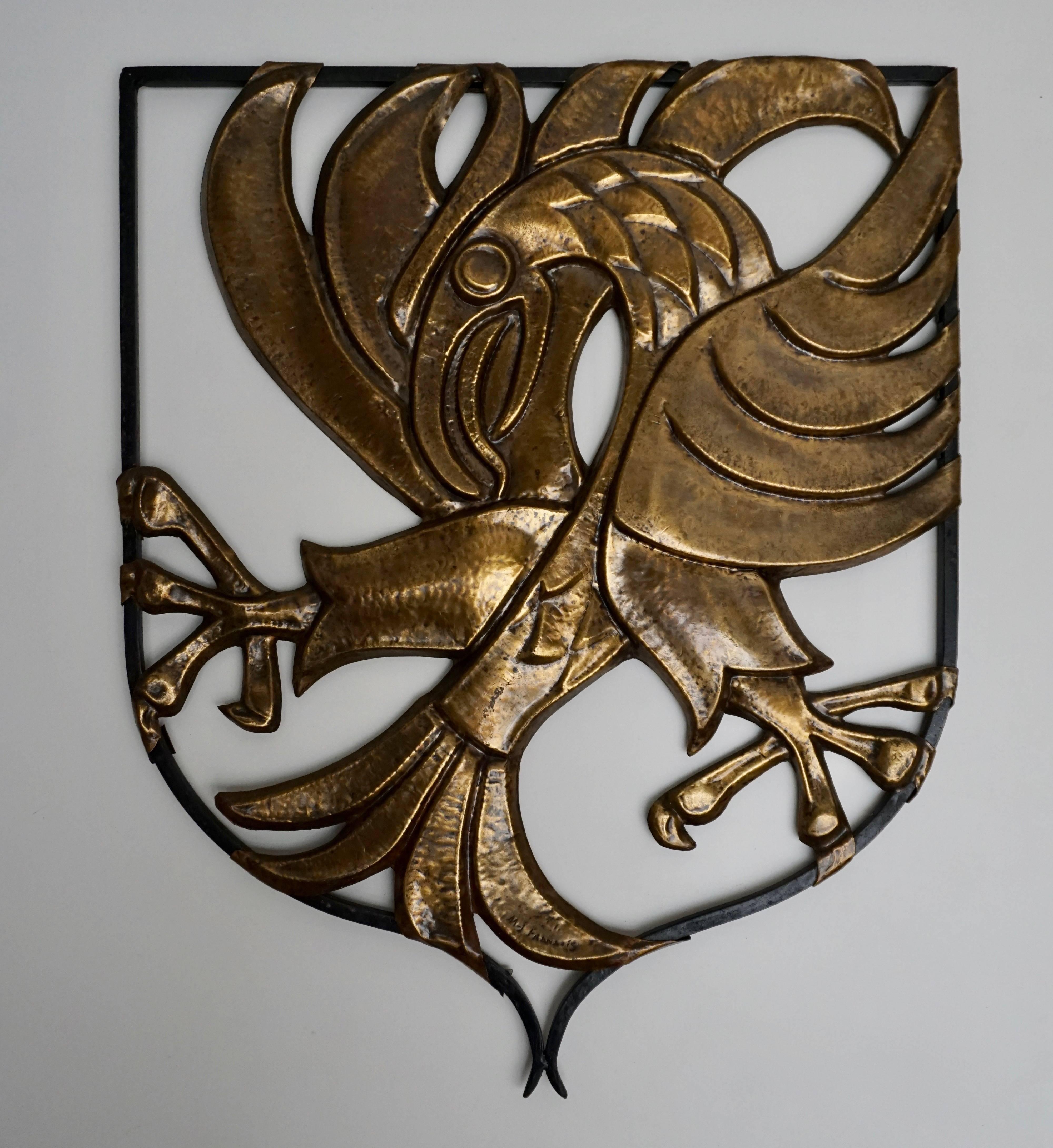 Brutalist Copper Wall Art Bird by M J Francois In Excellent Condition For Sale In Antwerp, BE