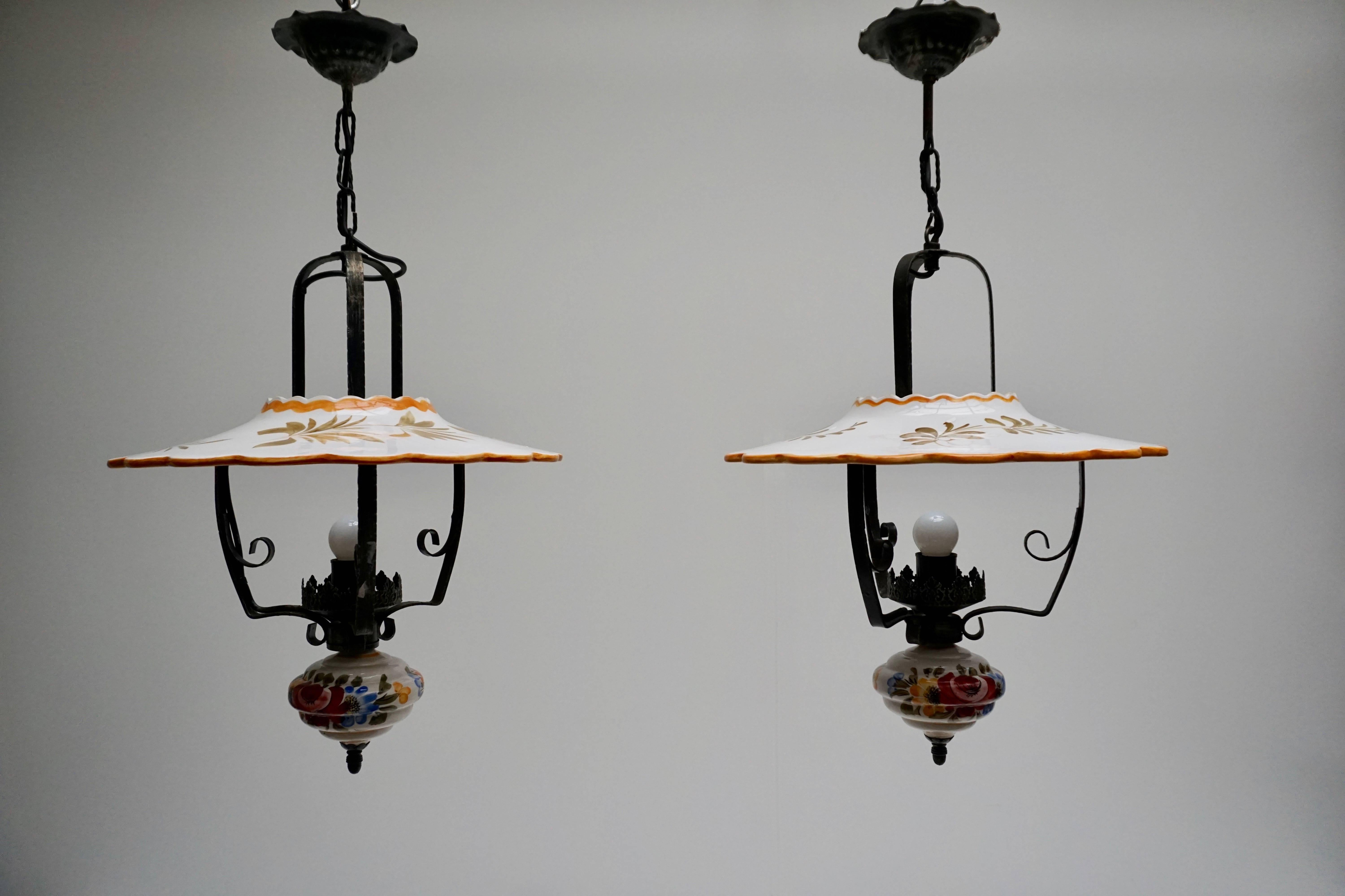 Mid-Century Modern Two Porcelain Pendant Lights For Sale