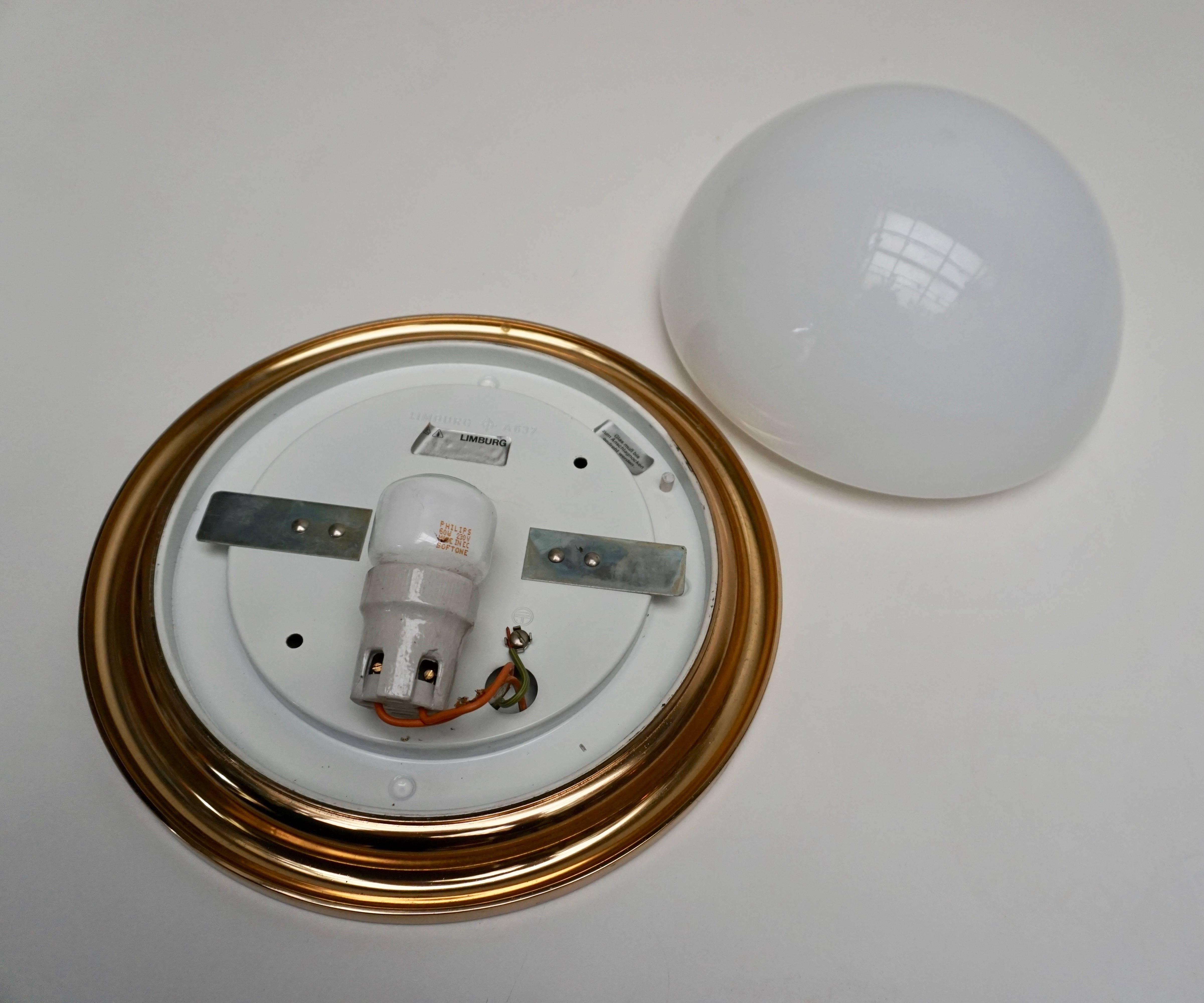Five Glashütte Limburg Half Round Opal Flush Mount or Wall Lamp In Good Condition For Sale In Antwerp, BE