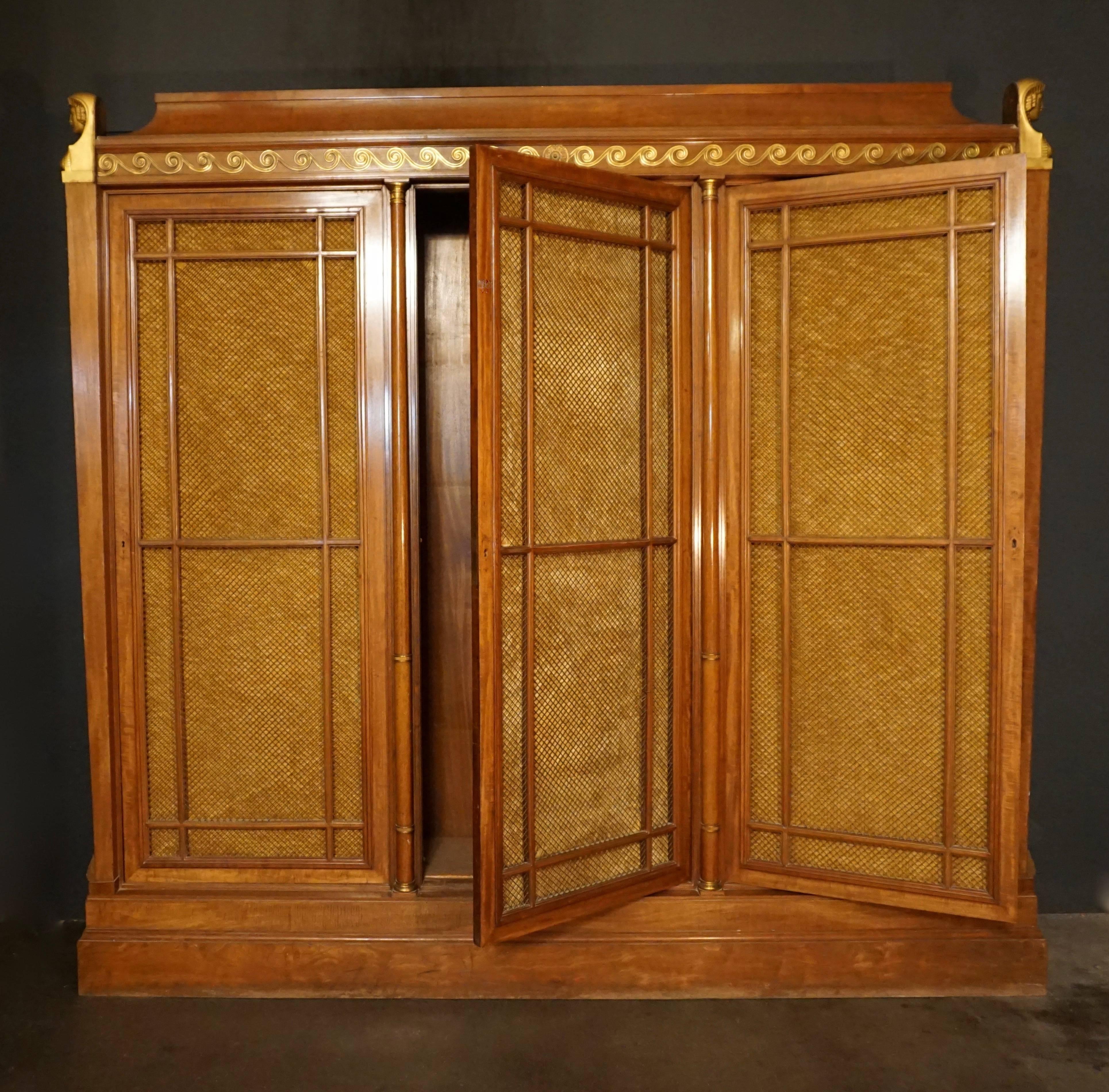 Empire Revival Rare and Magnificent Neoclassical Mahogany Bibliotheque Bookcase For Sale