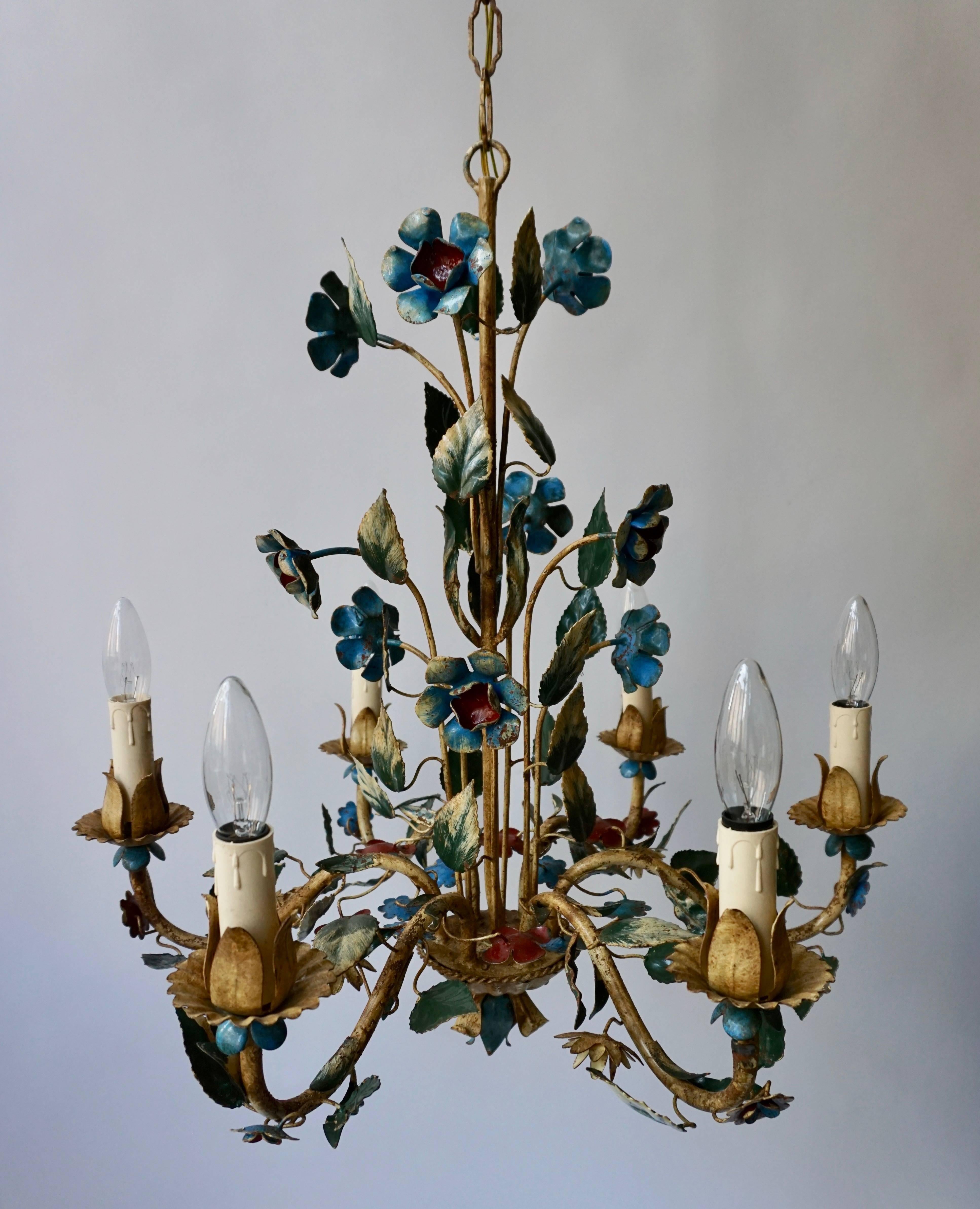 Hollywood Regency Italian Metal Flower Chandelier