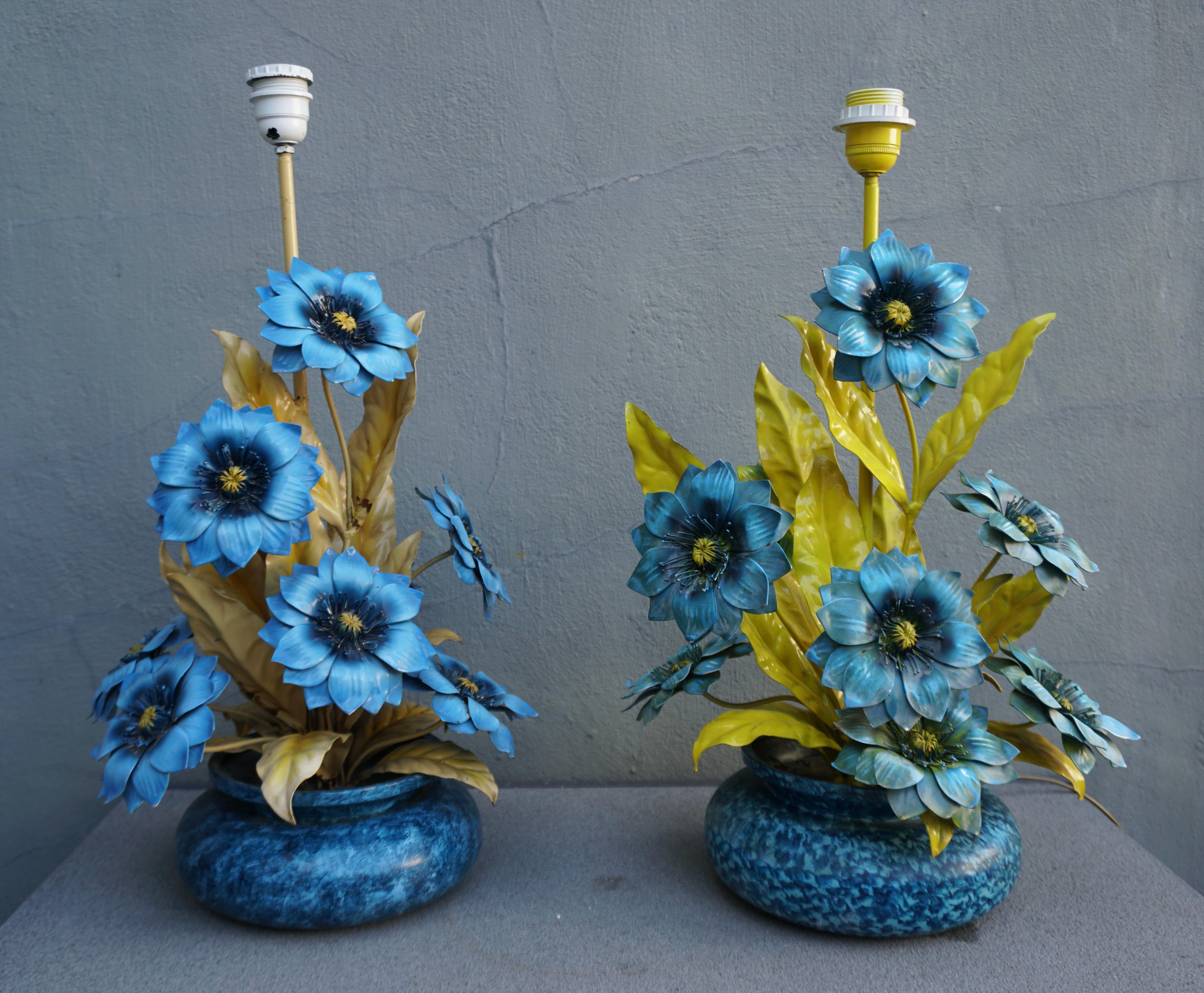 Two Metal Painted Flower Table Lamps 3