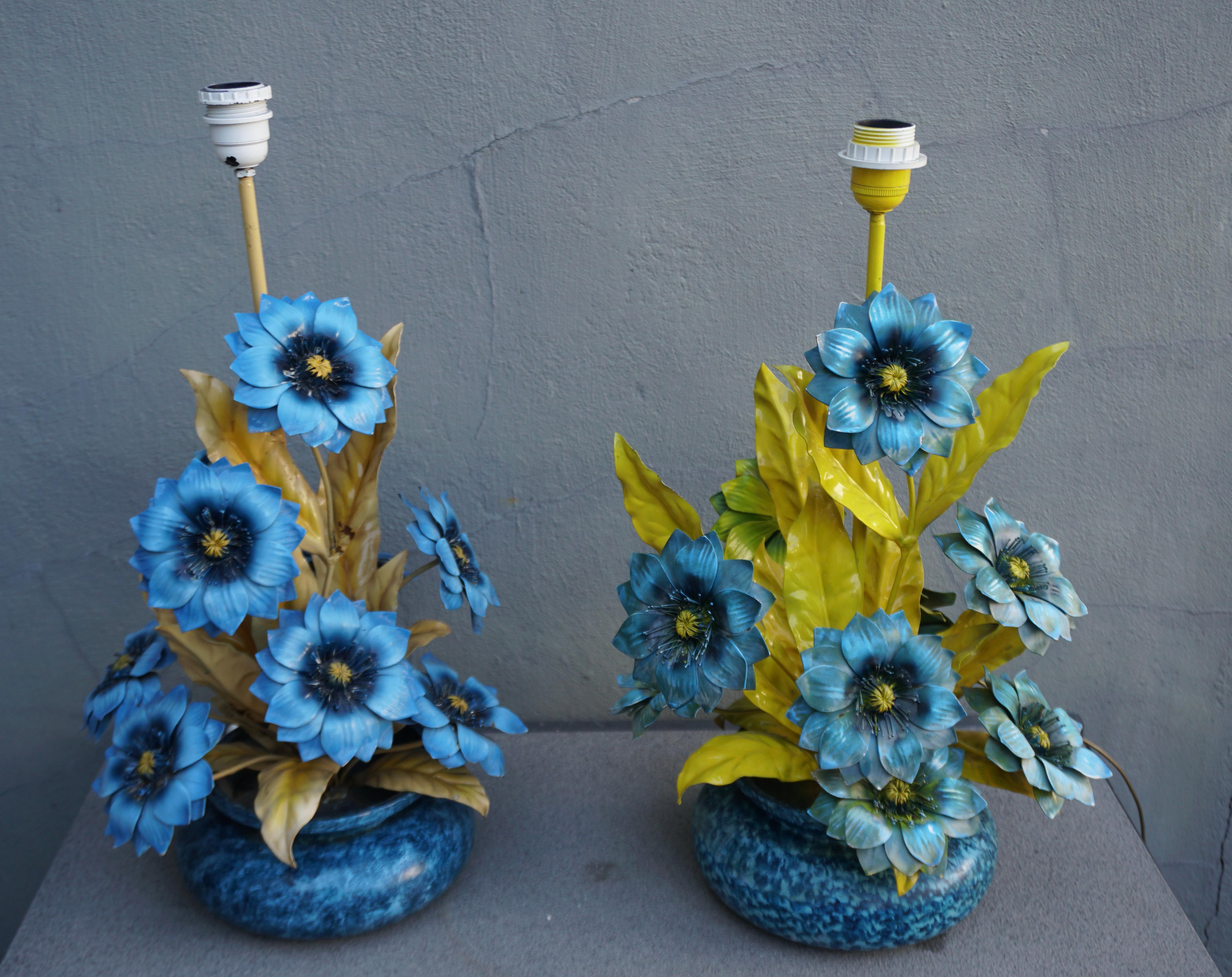 Two Metal Painted Flower Table Lamps 4