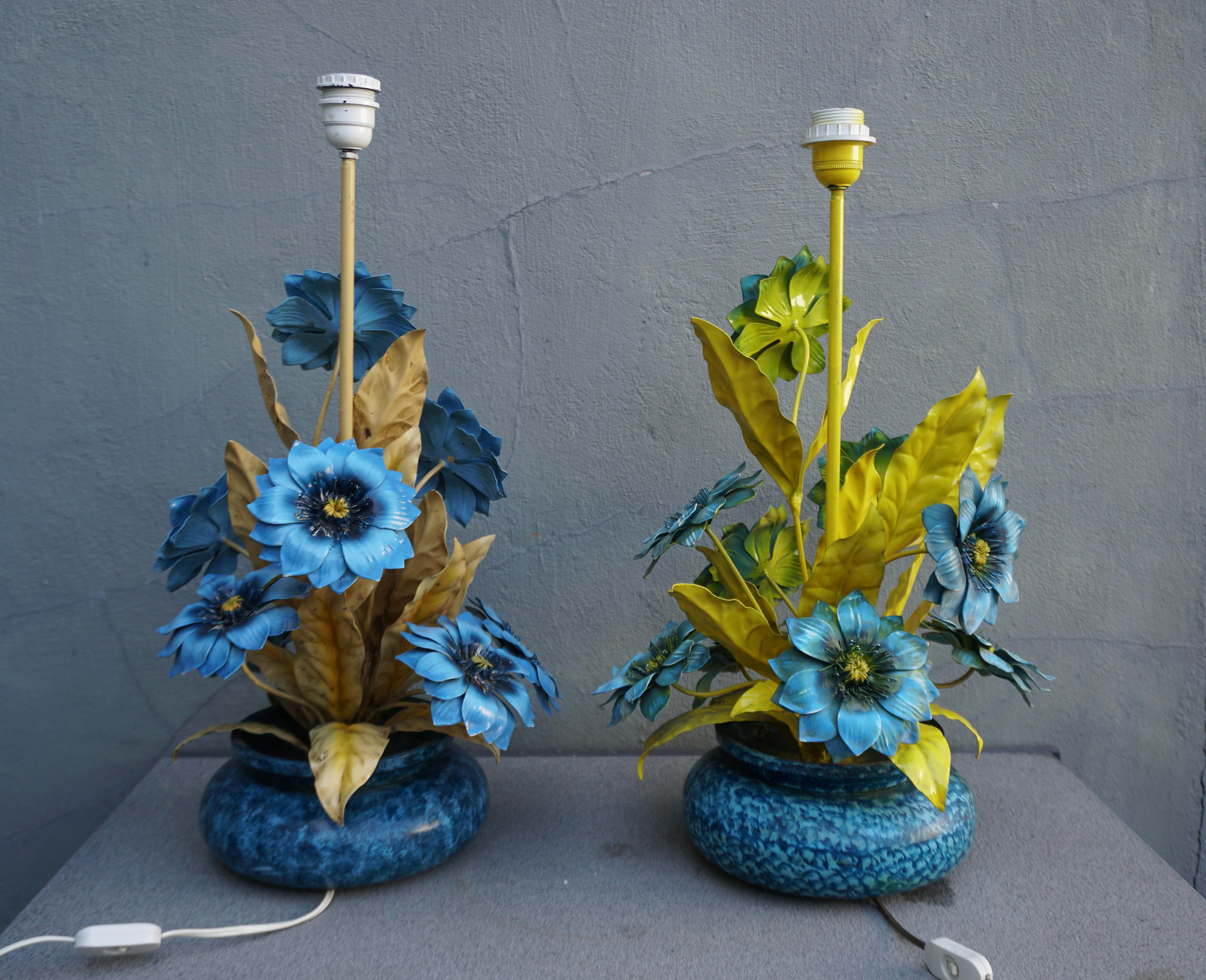 Two Metal Painted Flower Table Lamps 5
