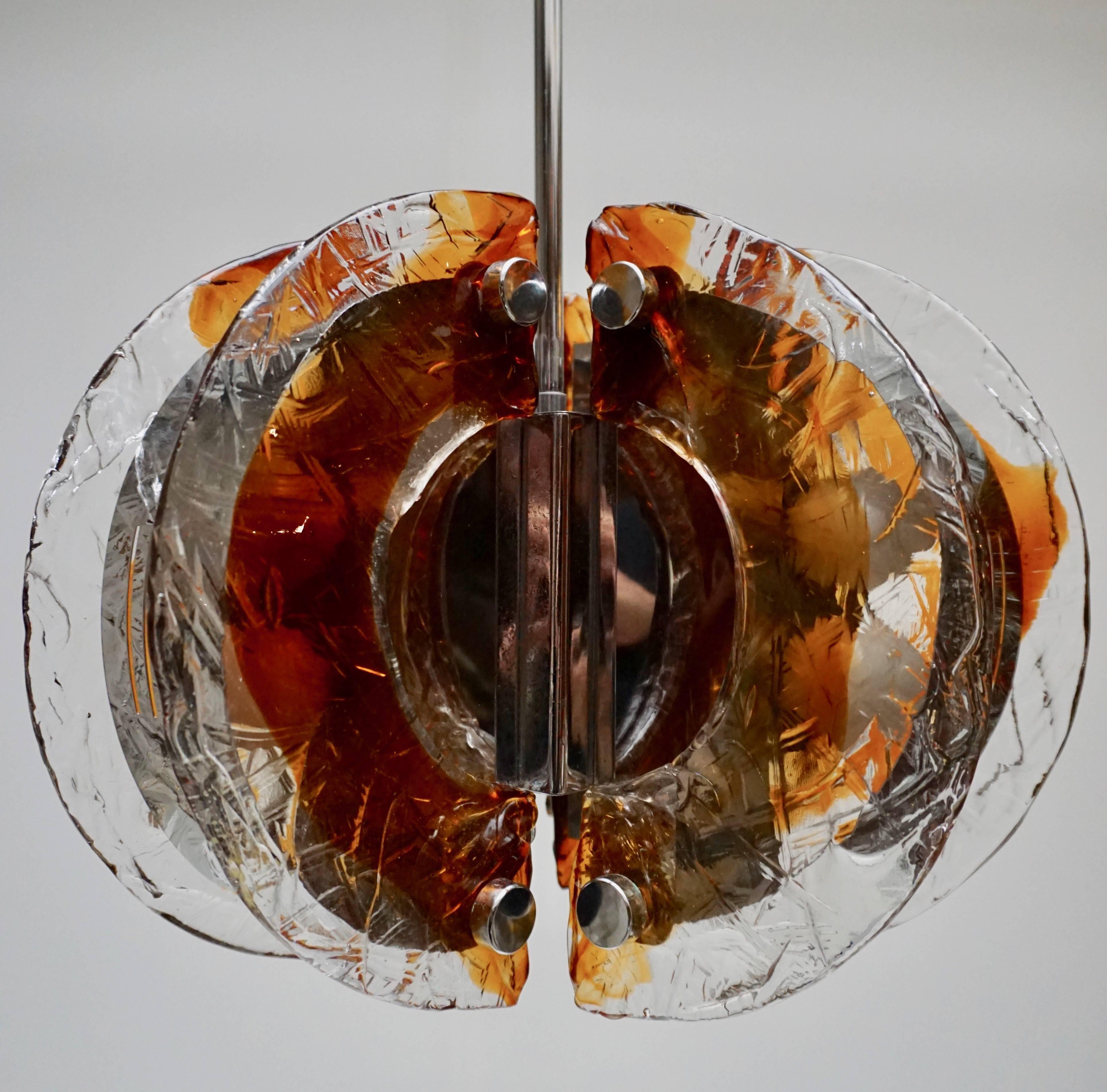 italien Murano Clear and Amber Glass Chandelier, Italy, 1970s en vente