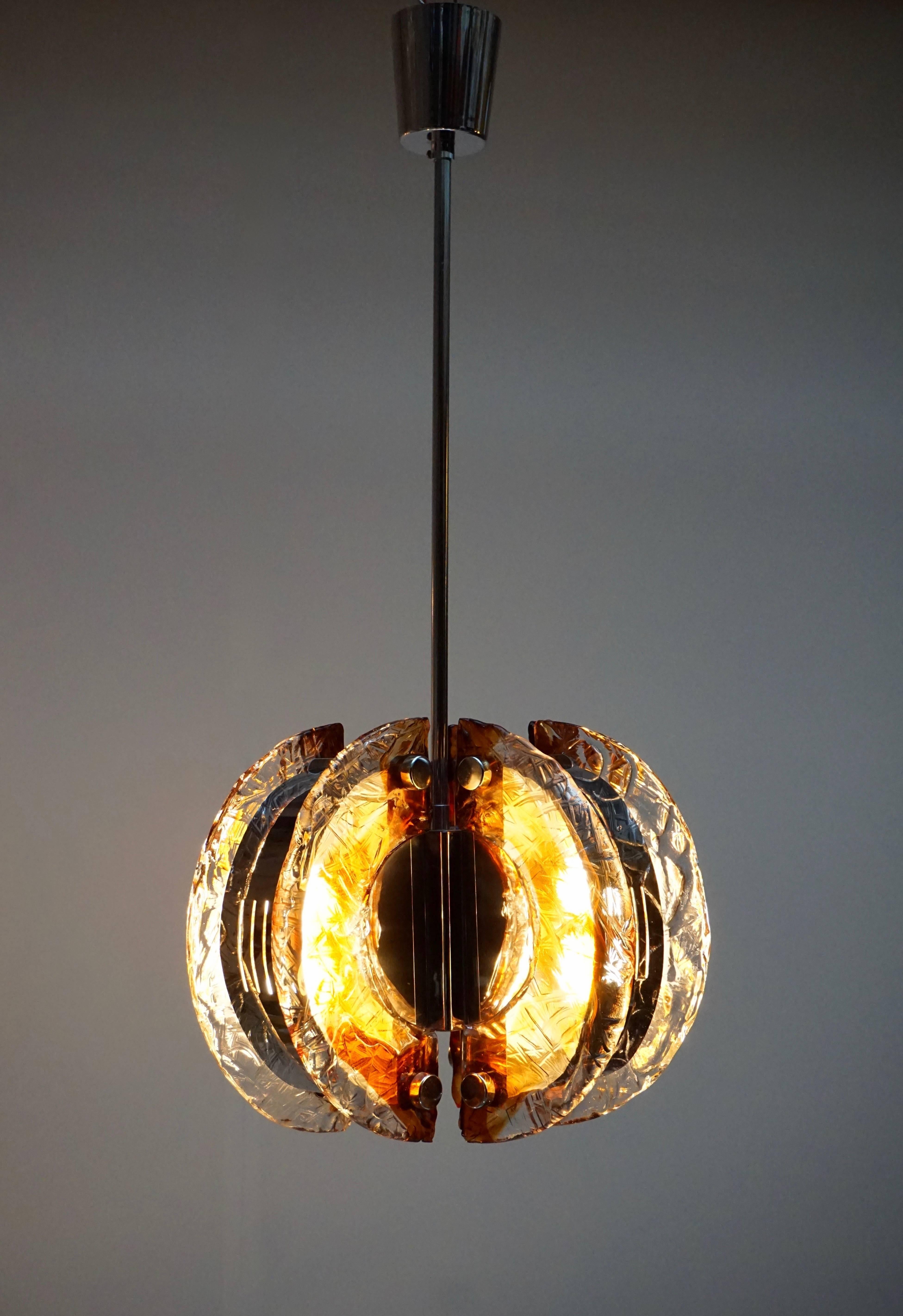 20ième siècle Murano Clear and Amber Glass Chandelier, Italy, 1970s en vente
