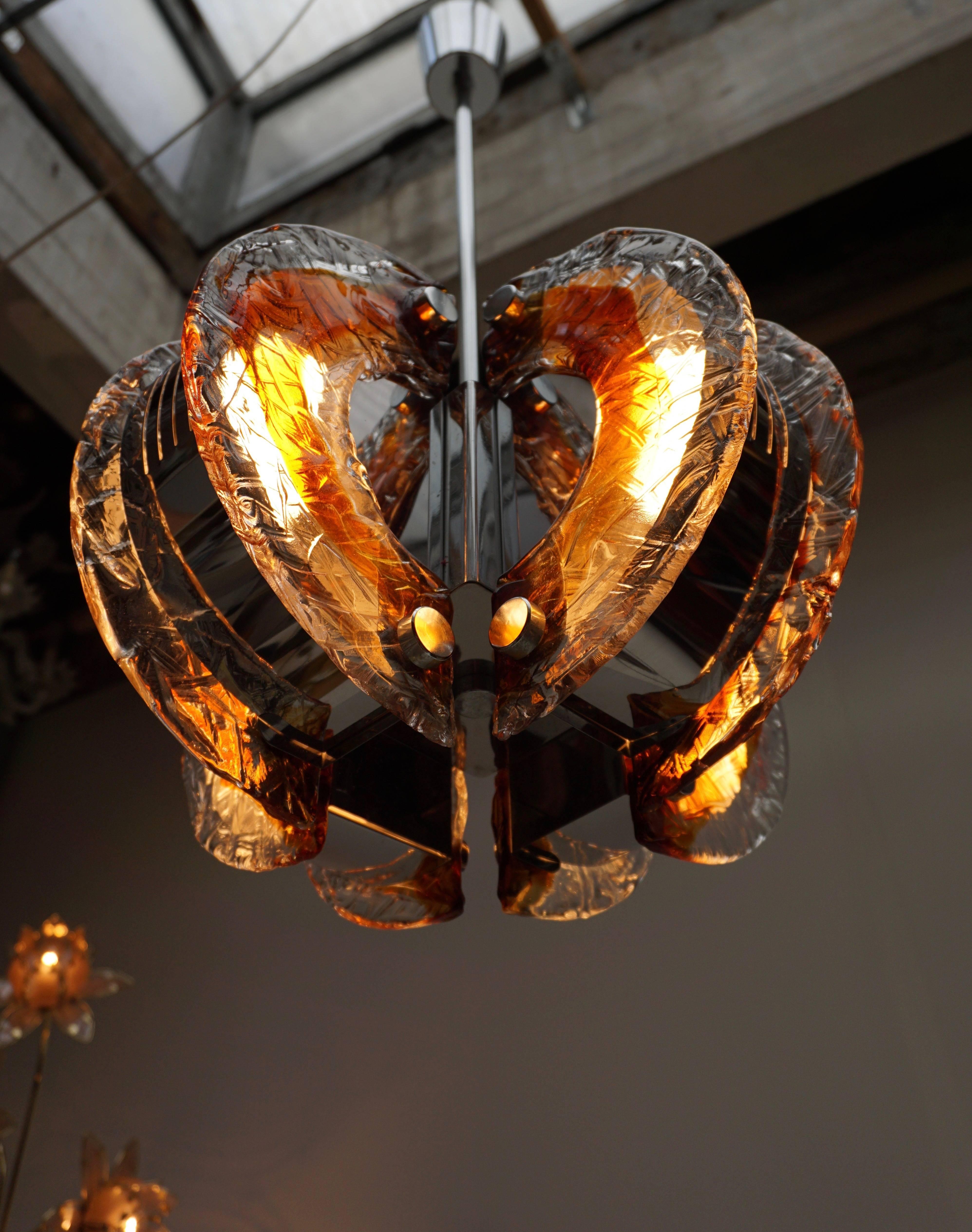 Murano Clear and Amber Glass Chandelier, Italy, 1970s im Zustand „Gut“ im Angebot in Antwerp, BE