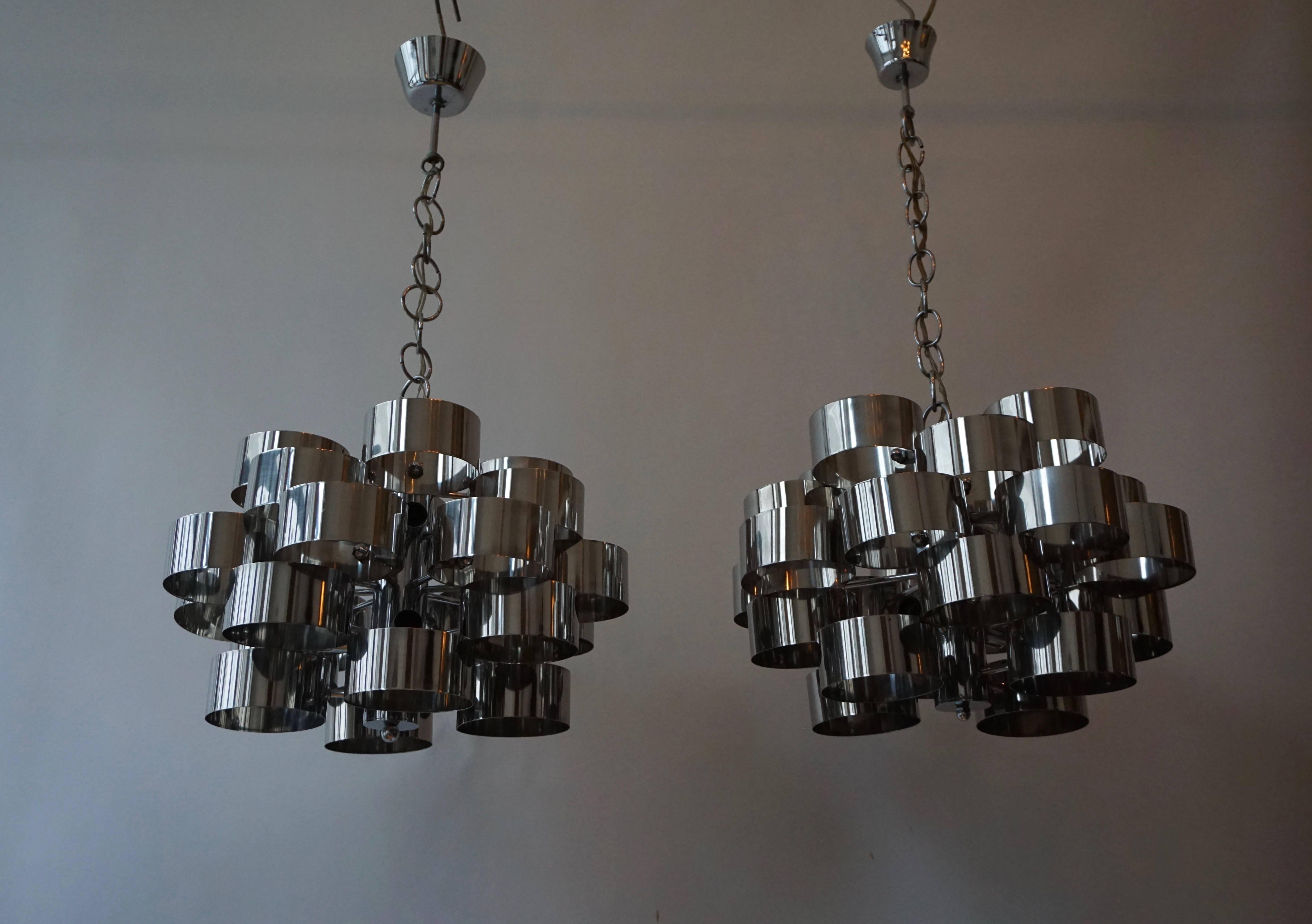 One of Two Italian Chrome Loop Chandeliers by Sciolari For Sale 4