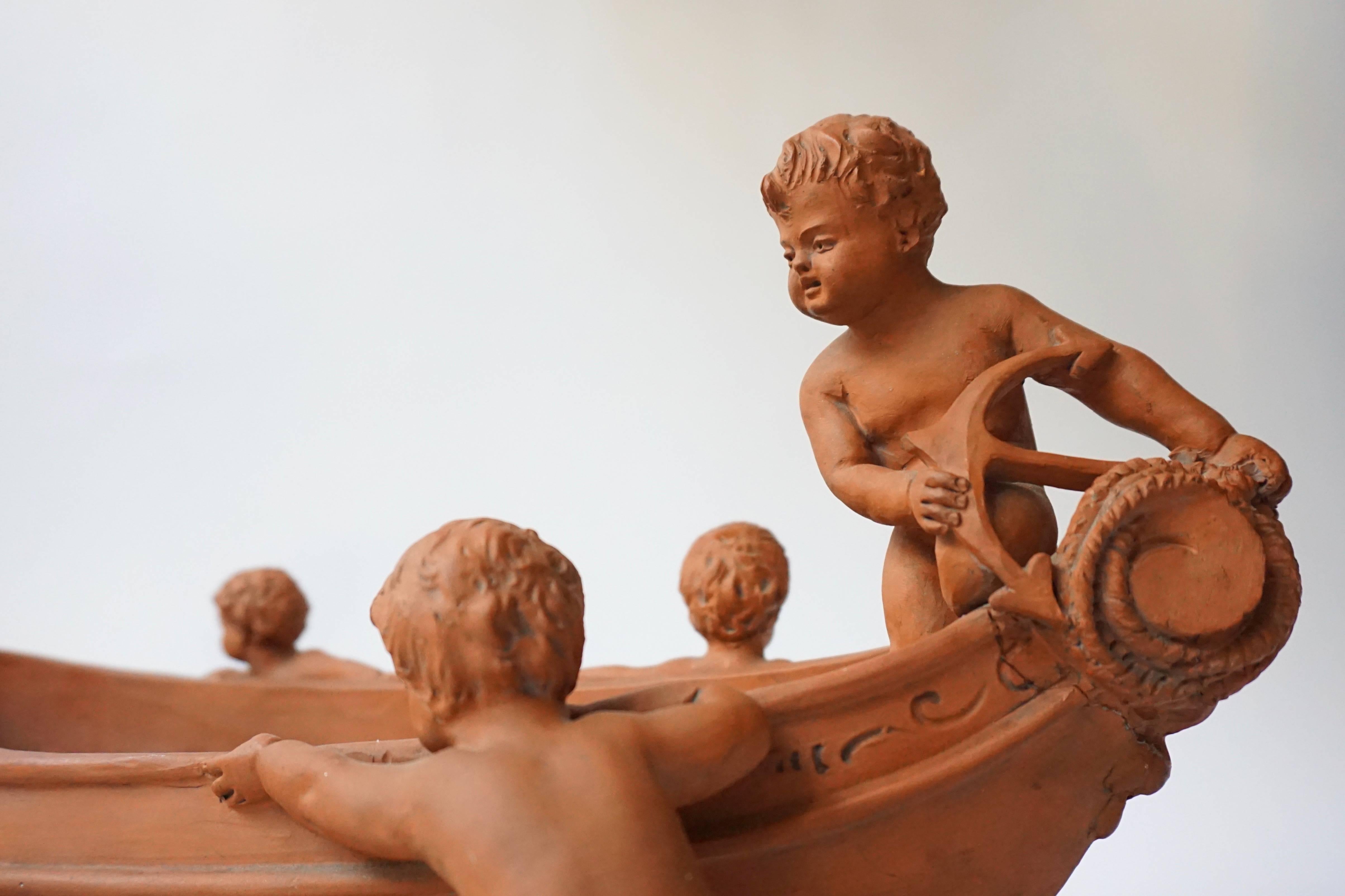 Italian Terracotta Cherub Bowl For Sale