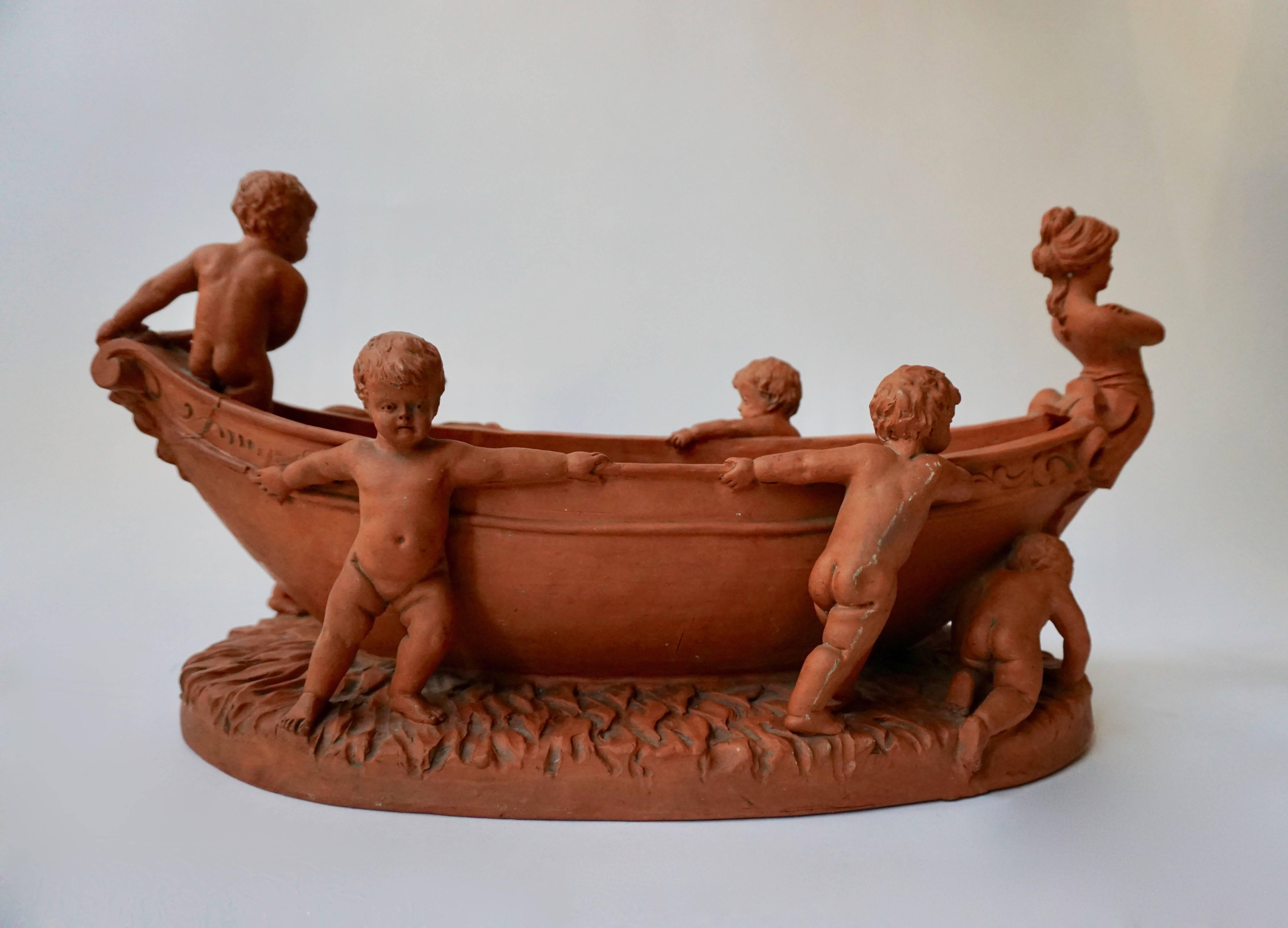 Art Nouveau Terracotta Cherub Bowl For Sale