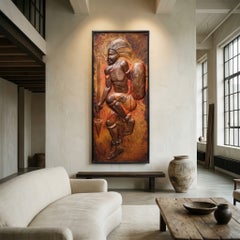 Monumental Hammered Copper Wall Relief of a Dancing Warrior, Style of Kalumba