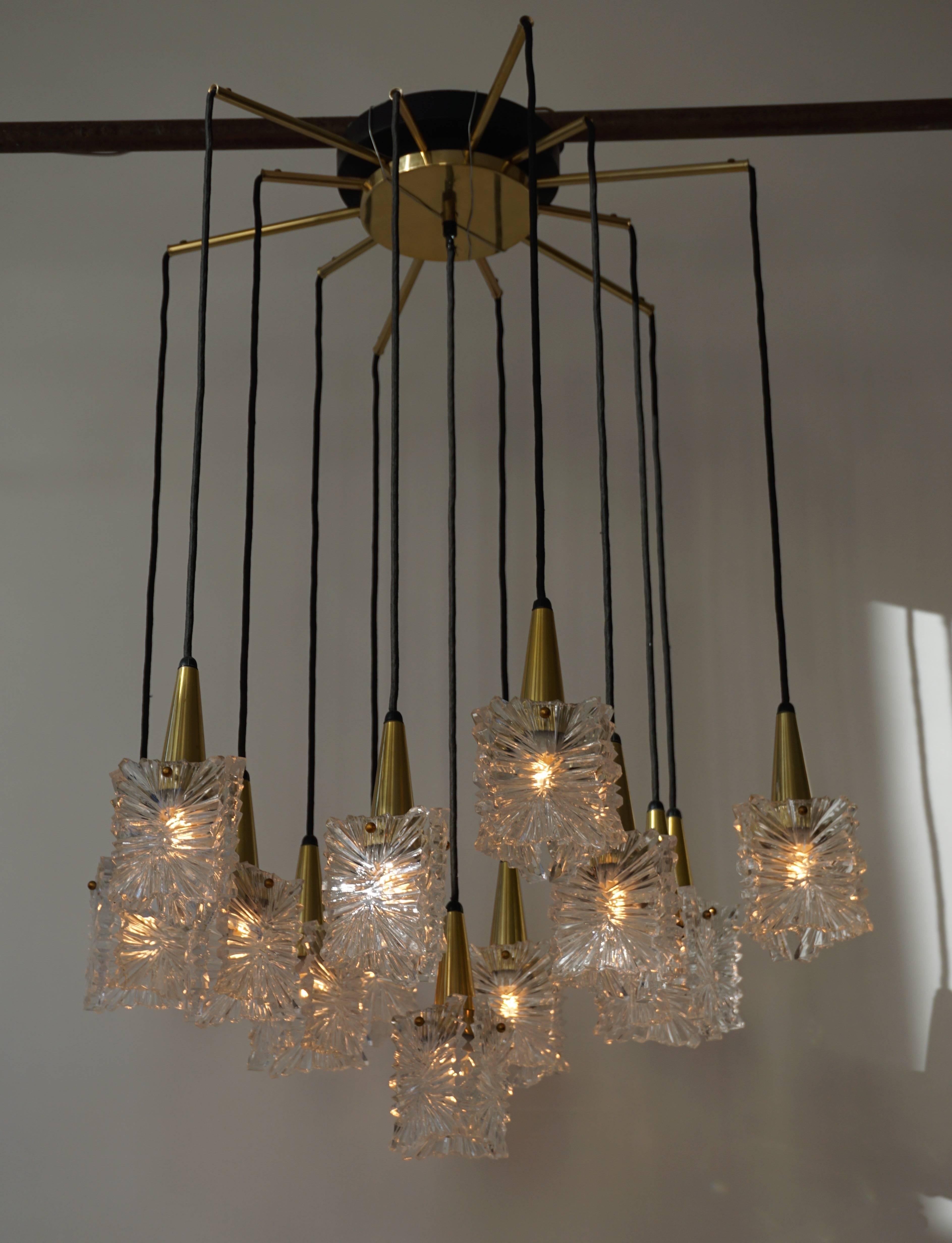 Chandelier in Glass and Brass by Raak  For Sale 1