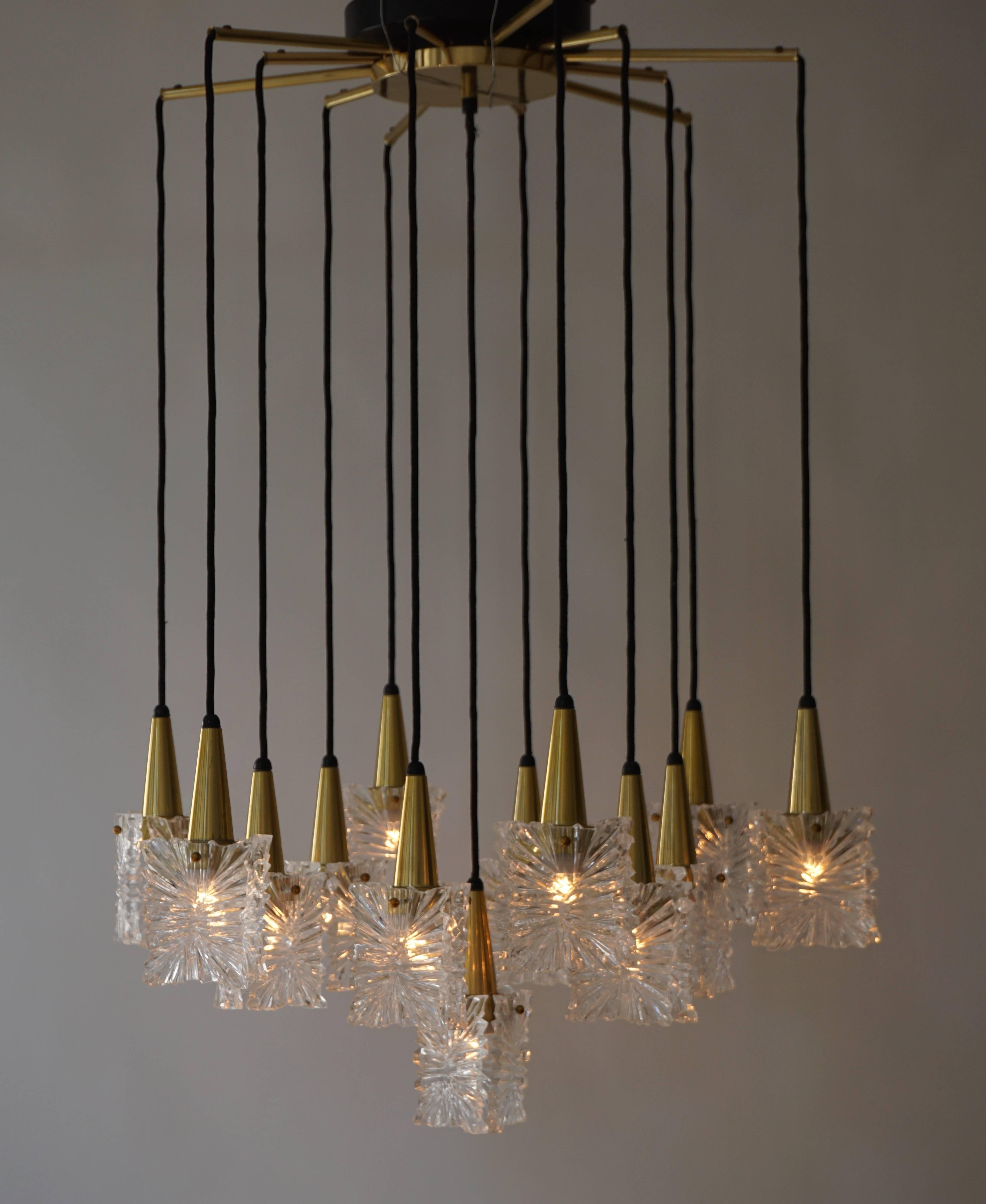 20th Century Chandelier in Glass and Brass by Raak  For Sale