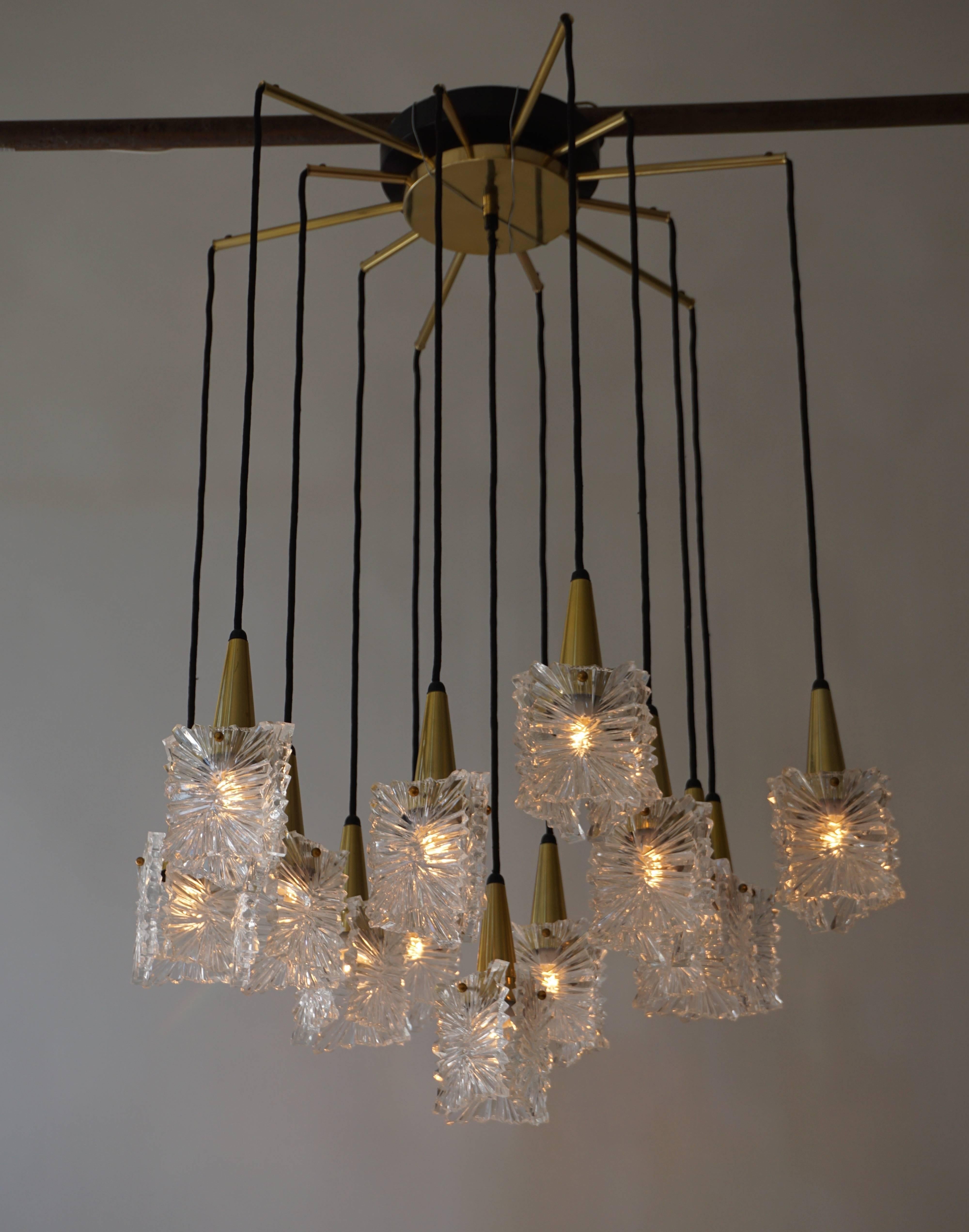 Dutch Chandelier in Glass and Brass by Raak  For Sale