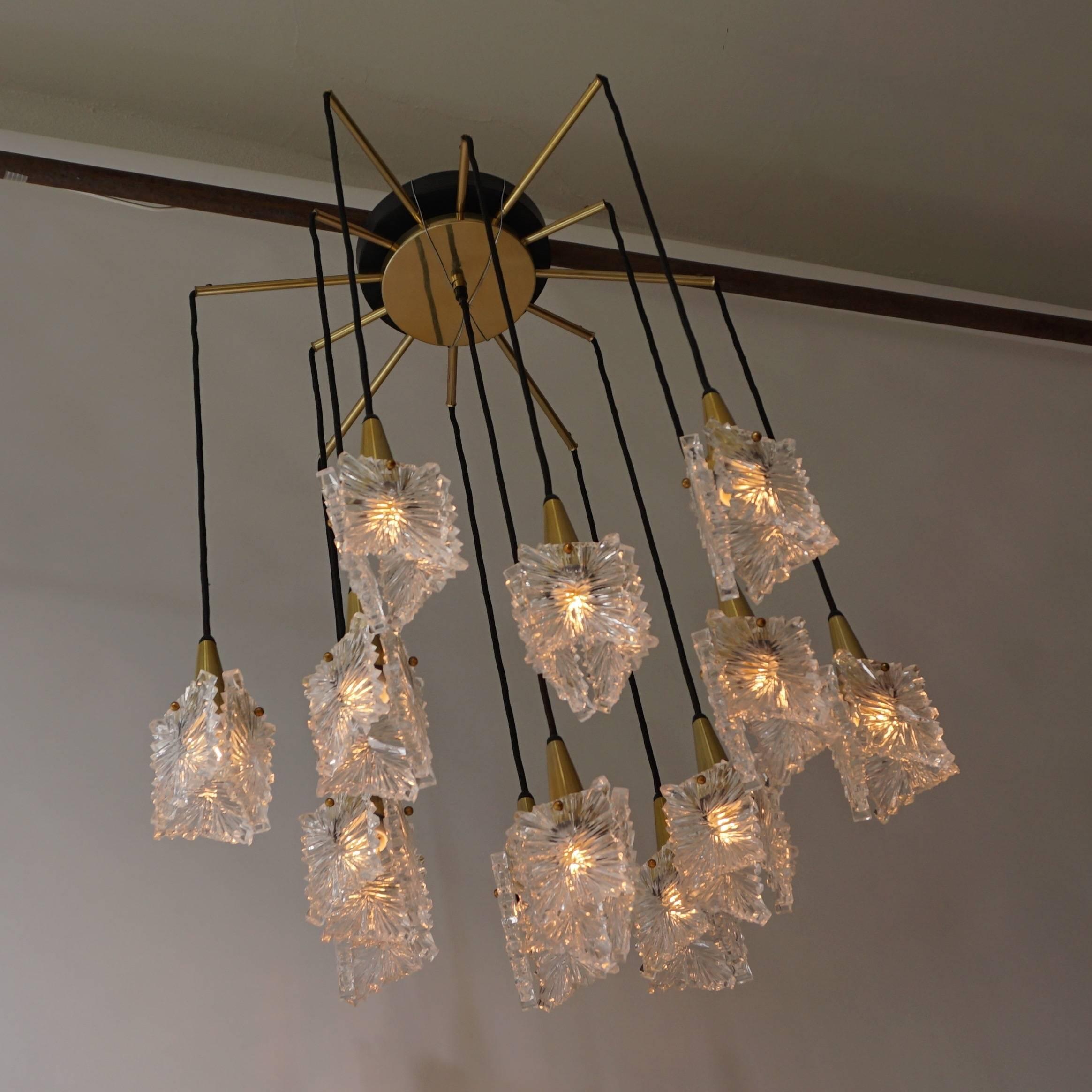 Chandelier in Glass and Brass by Raak  In Good Condition For Sale In Antwerp, BE