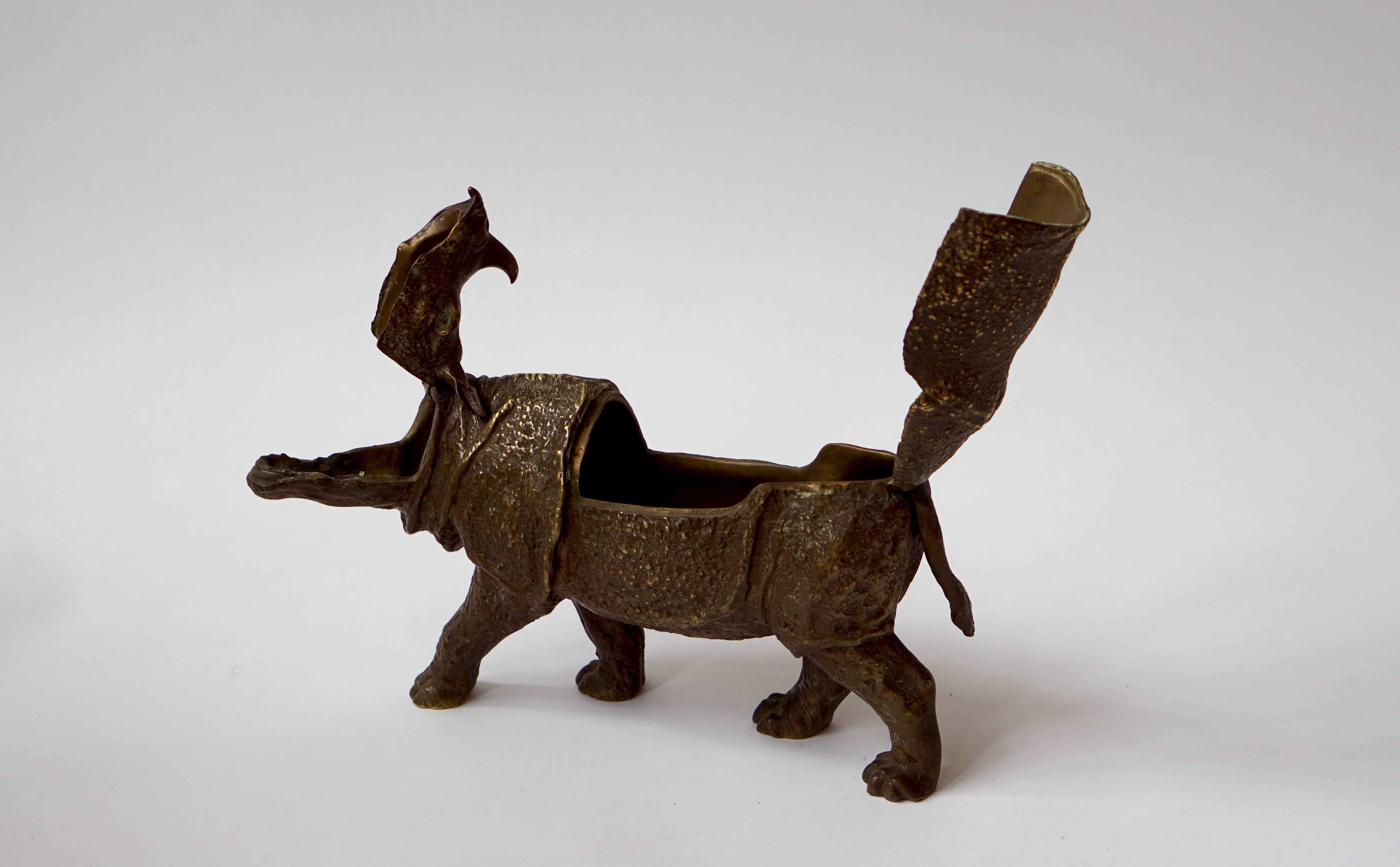 Hand-Wrought Brass Rhino Box Sculpture In Excellent Condition In Antwerp, BE