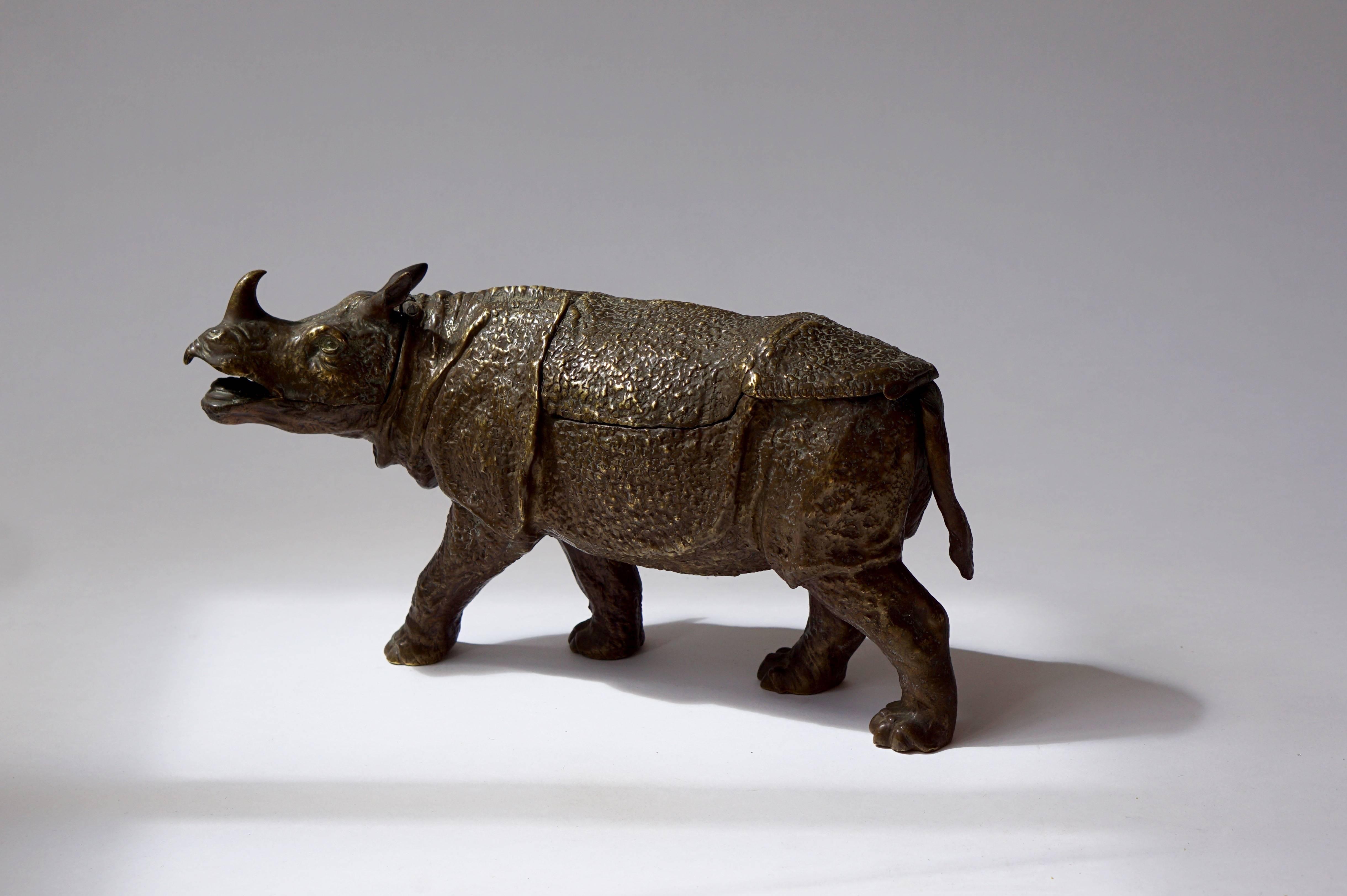 Italian Hand-Wrought Brass Rhino Box Sculpture