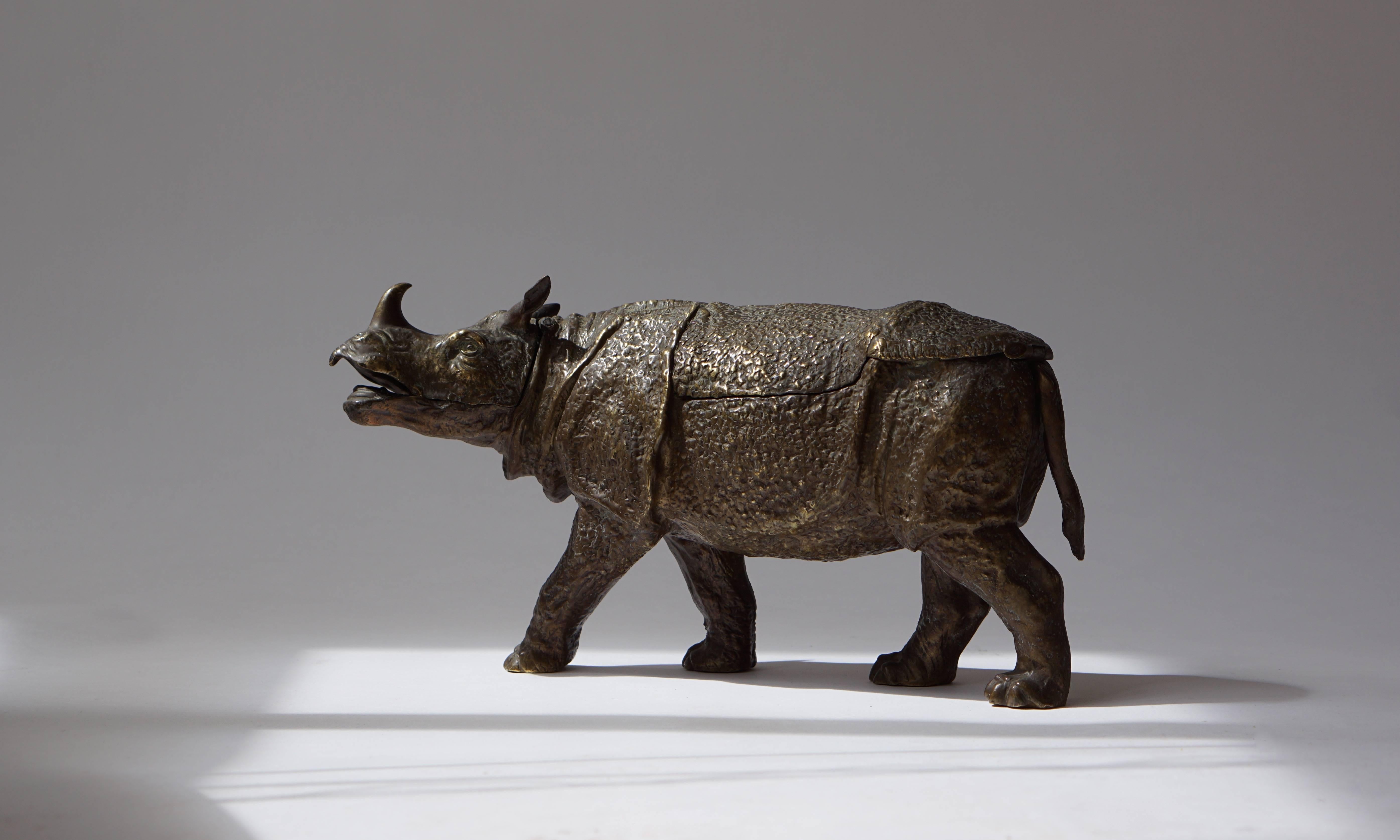 Mid-Century Modern Hand-Wrought Brass Rhino Box Sculpture