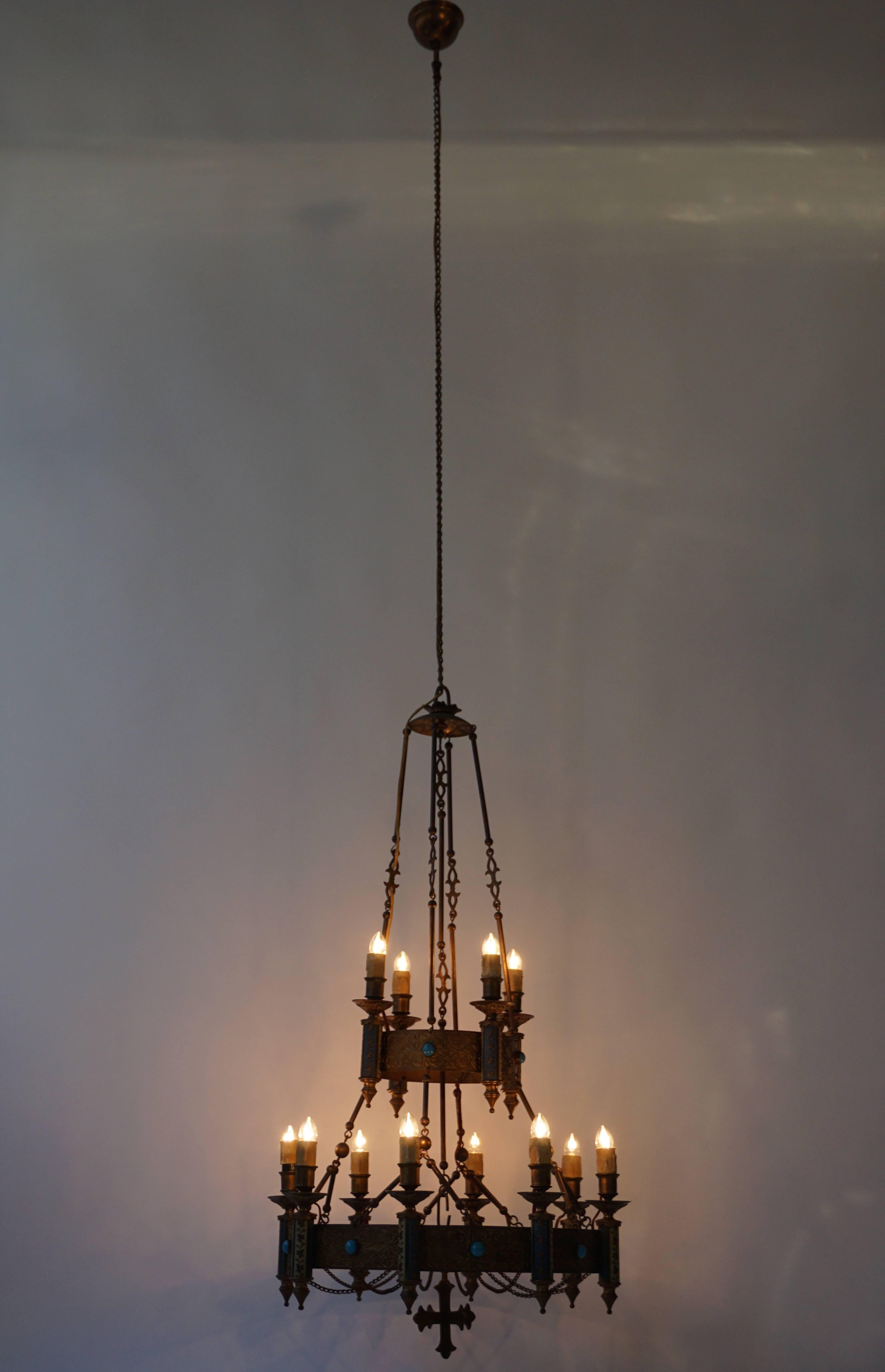 Brass Rare Neo-Gothic Chandelier 