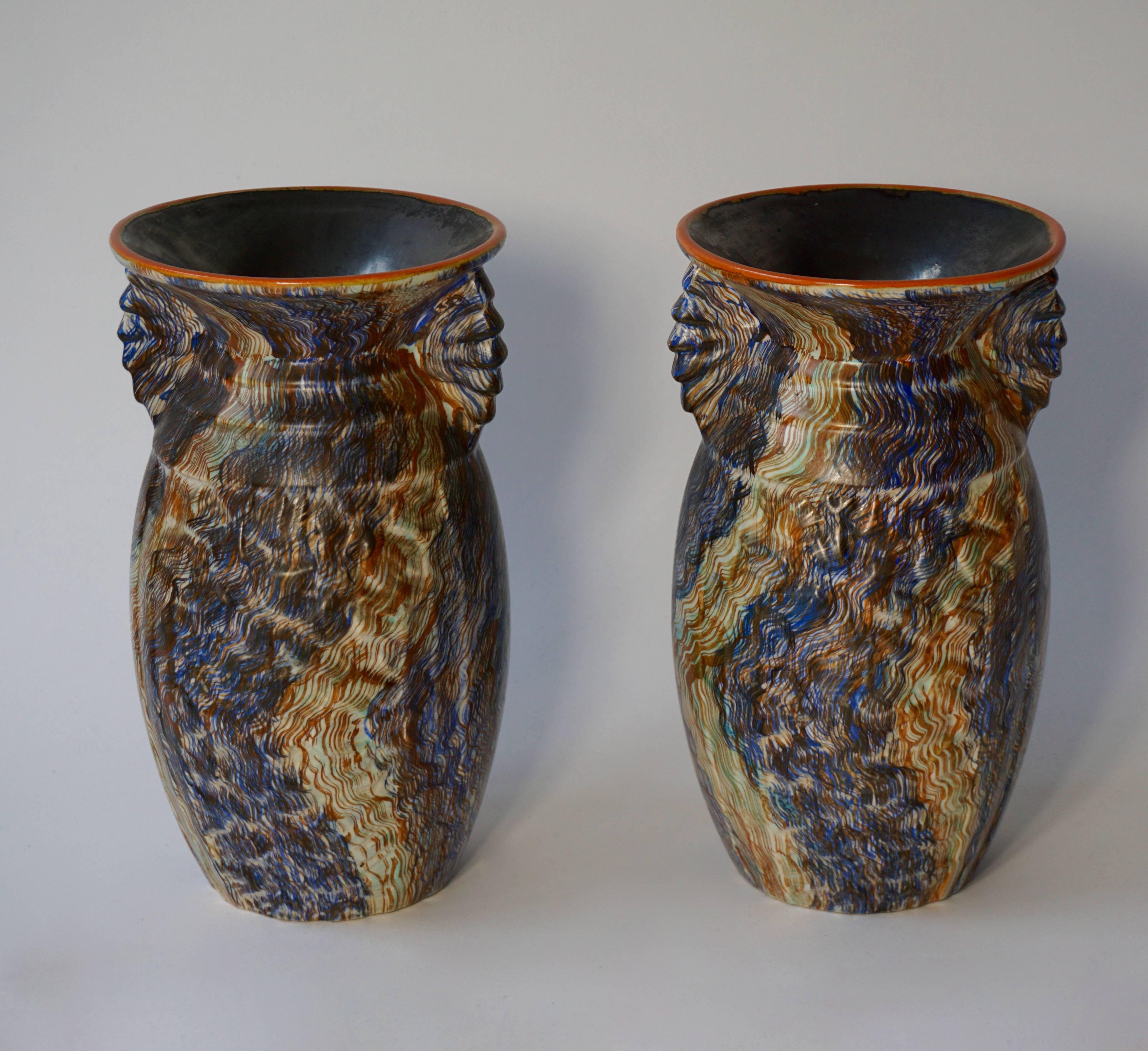 Pair of Belgian Ceramic Vases In Excellent Condition For Sale In Antwerp, BE