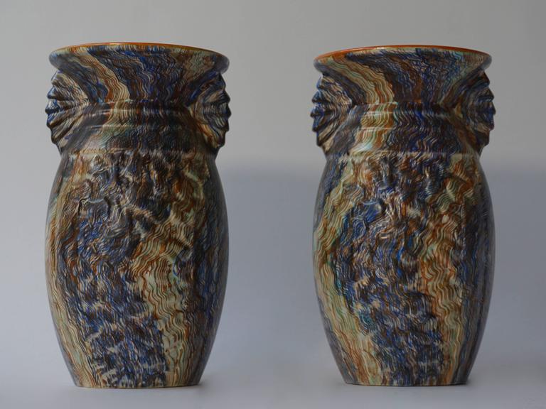Mid-Century Modern Pair of Belgian Ceramic Vases For Sale