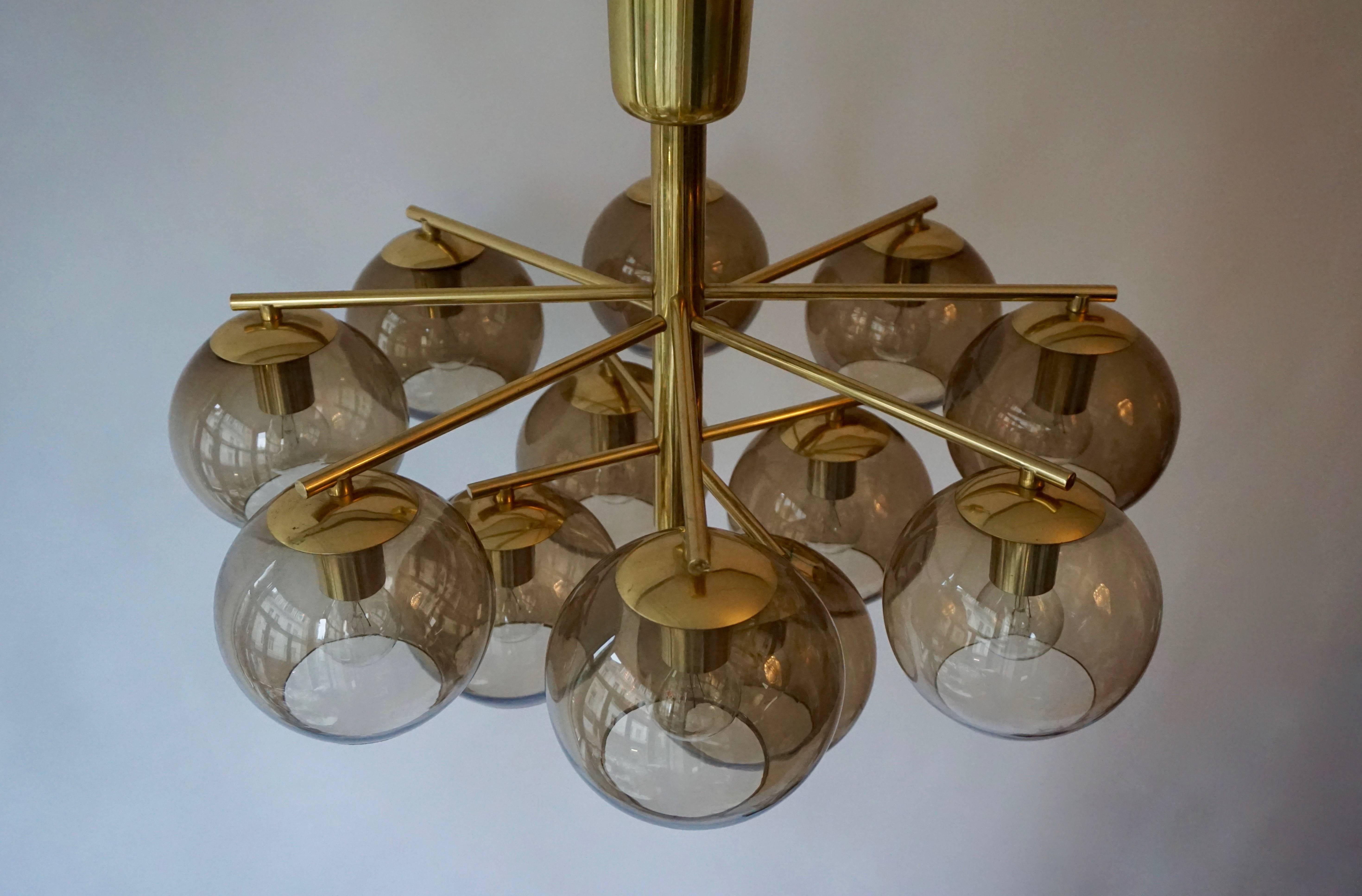 Italian Murano Glass and Brass Chandelier, Flush Mount Light