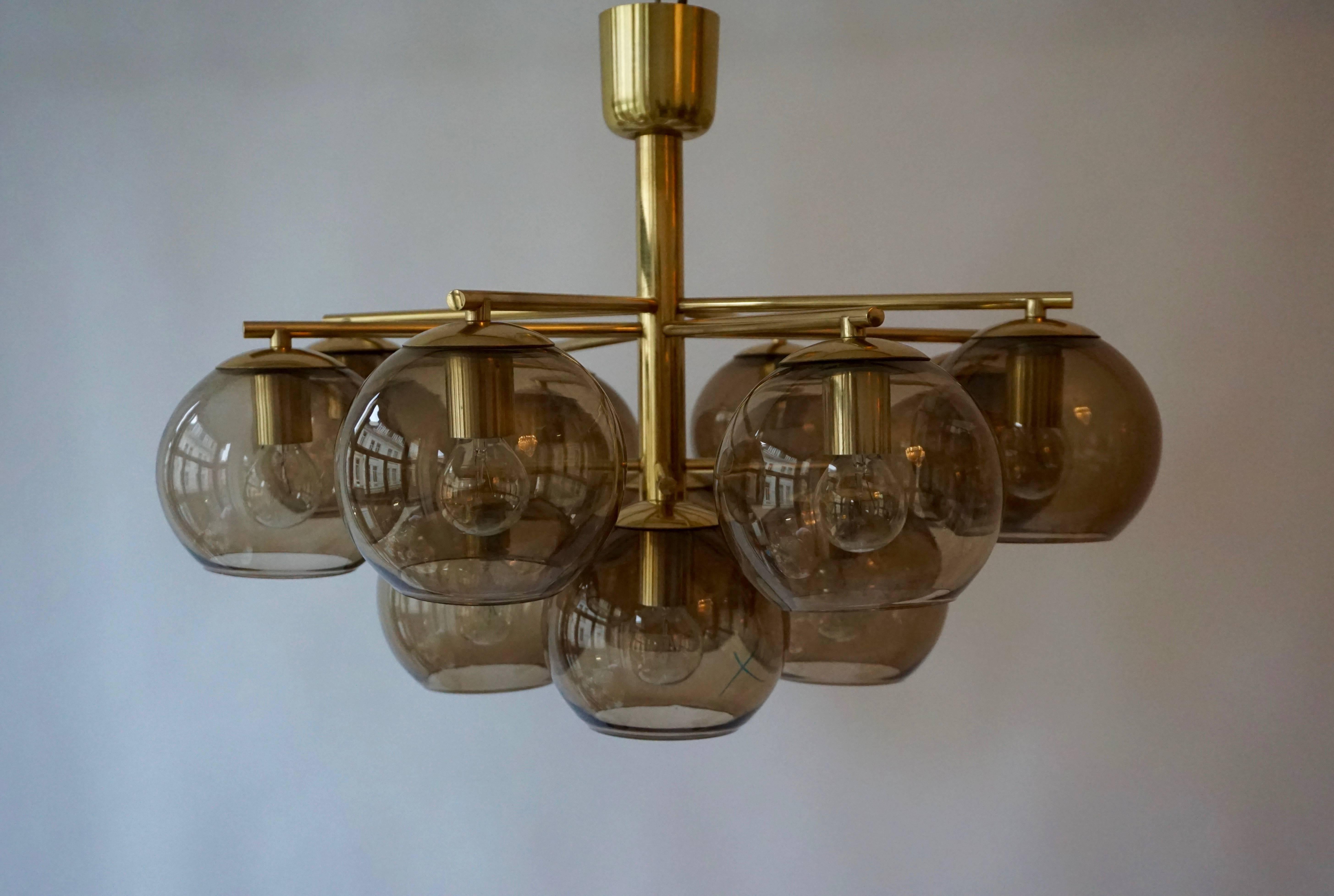 Murano Glass and Brass Chandelier, Flush Mount Light 1