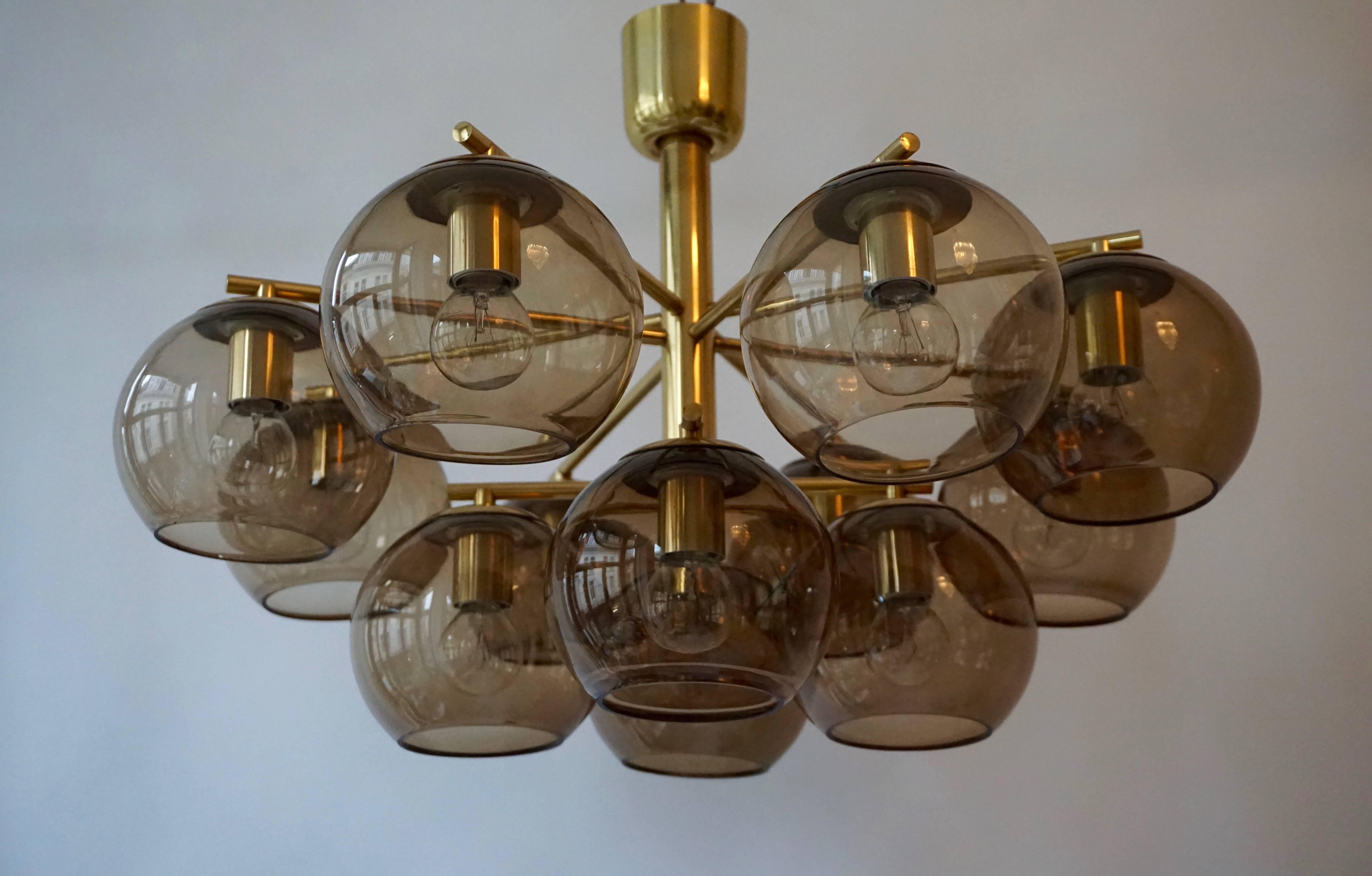 20th Century Murano Glass and Brass Chandelier, Flush Mount Light