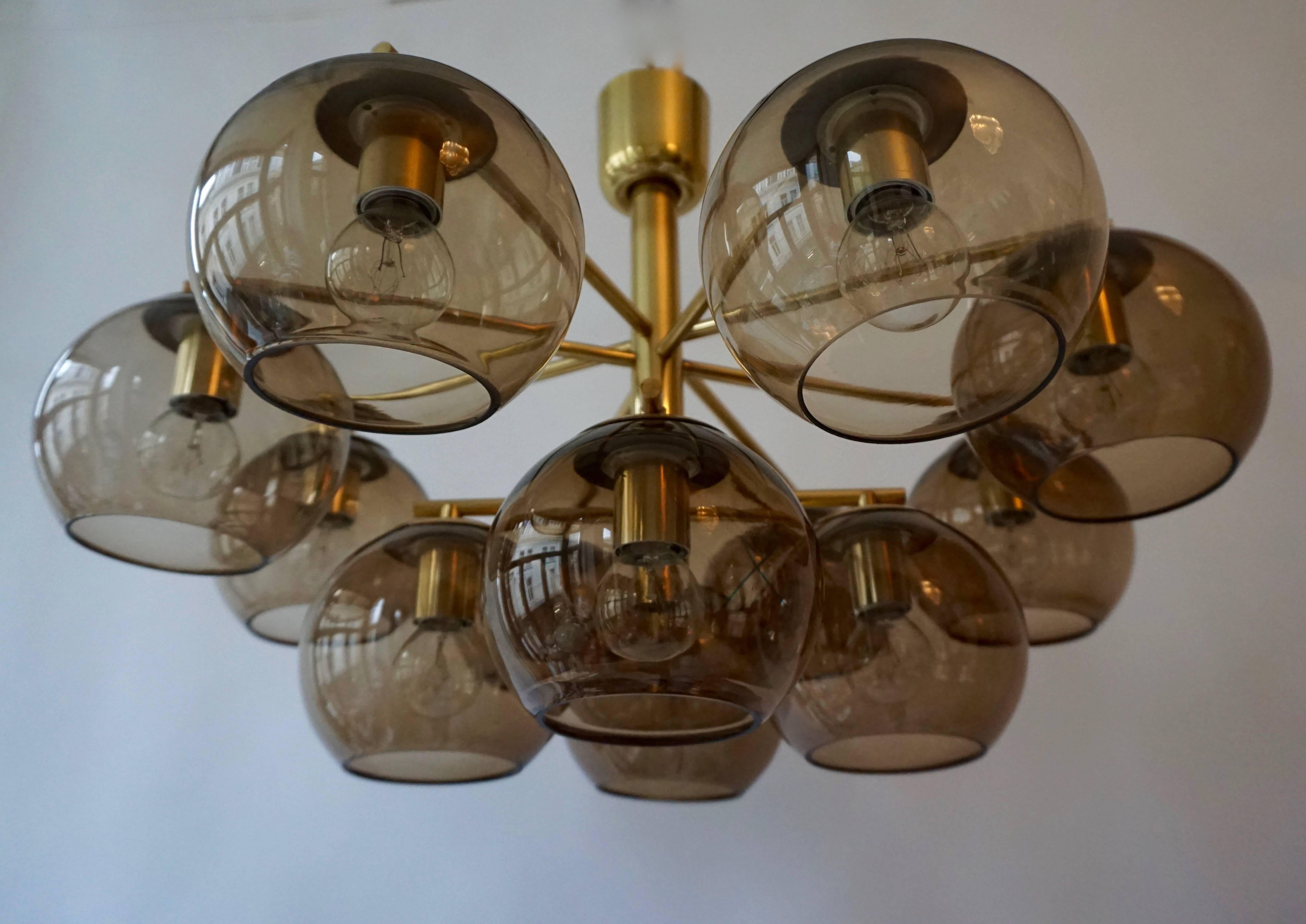 Murano Glass and Brass Chandelier, Flush Mount Light In Good Condition In Antwerp, BE
