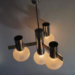 Italian Murano Glass Chandelier, Mid-Century Modern, Chrome, 1970