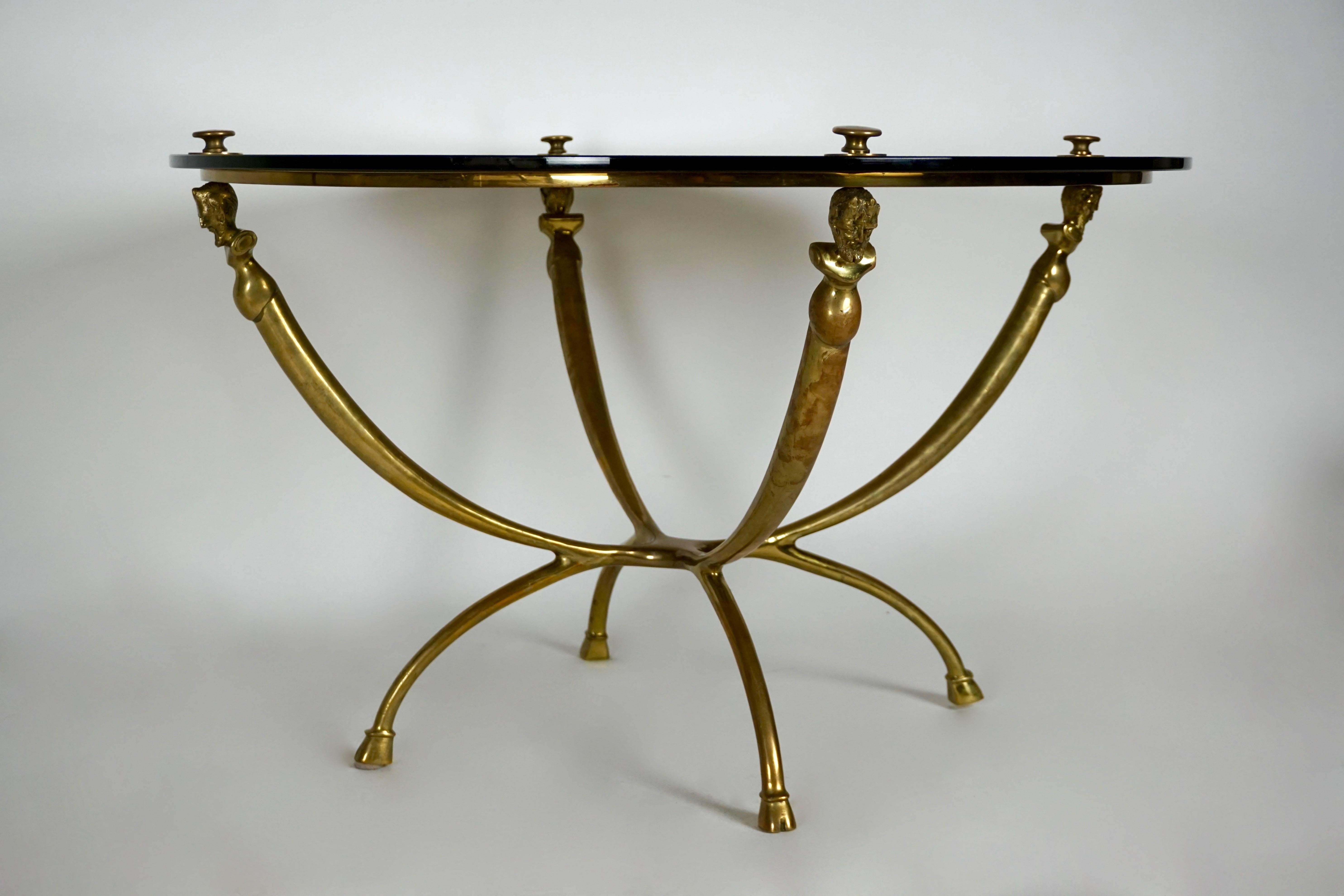 French coffee table to be attributed to Jean Charles Moreux completely made of bronze with a glass tablet, 1950s.