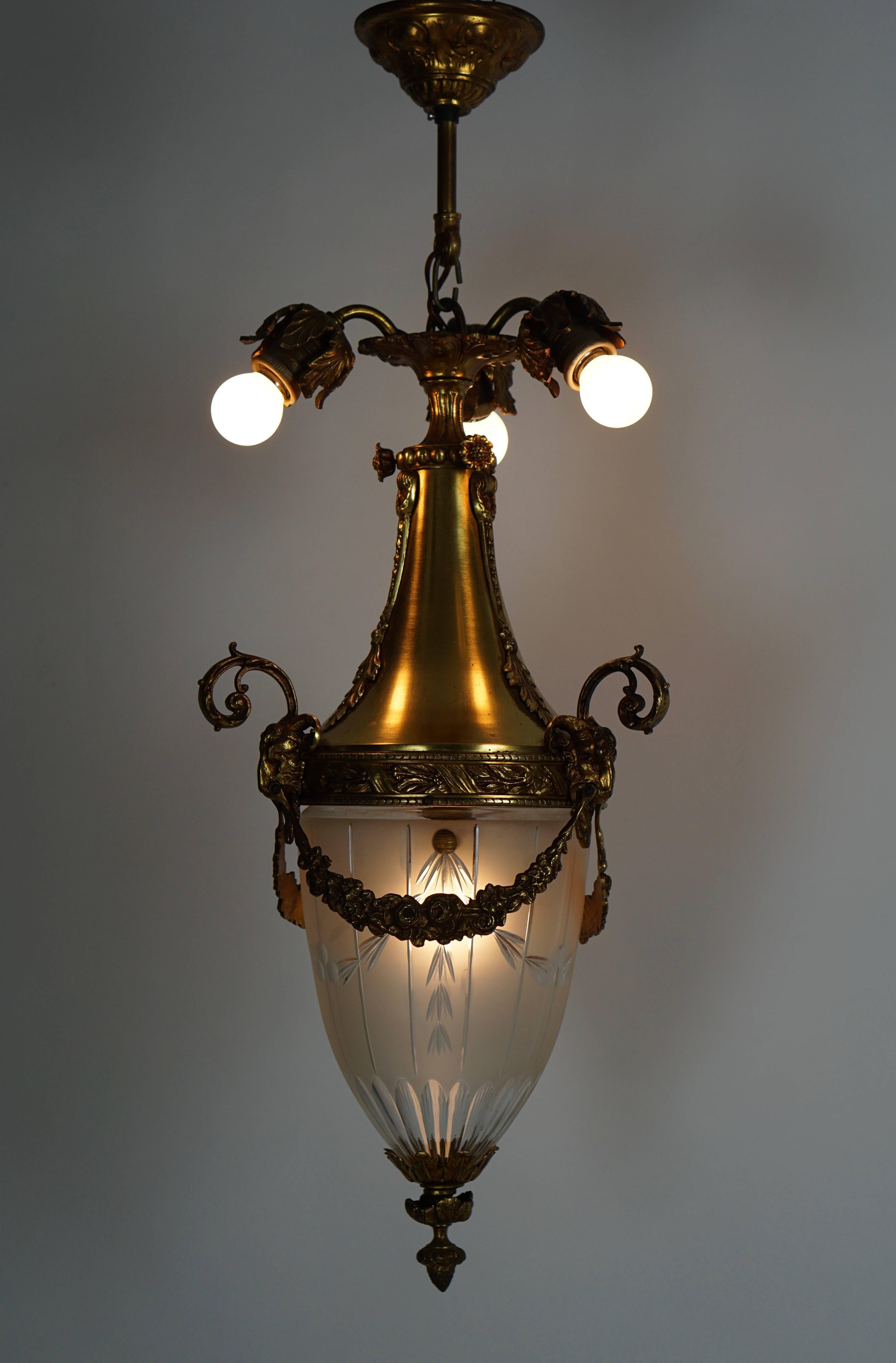 Brass Art Deco Cut-Glass Lantern