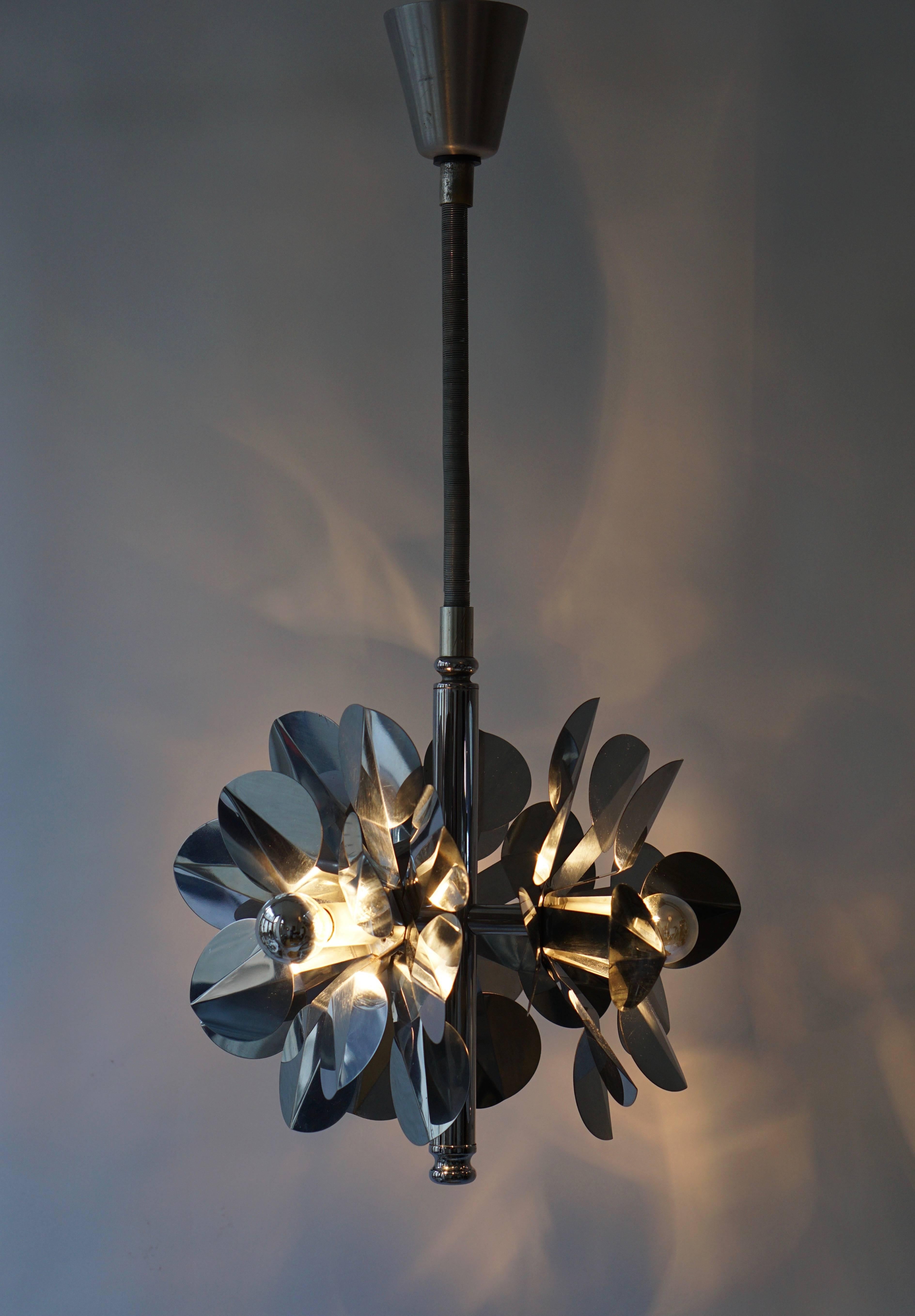 20th Century Chrome Flower Chandelier For Sale