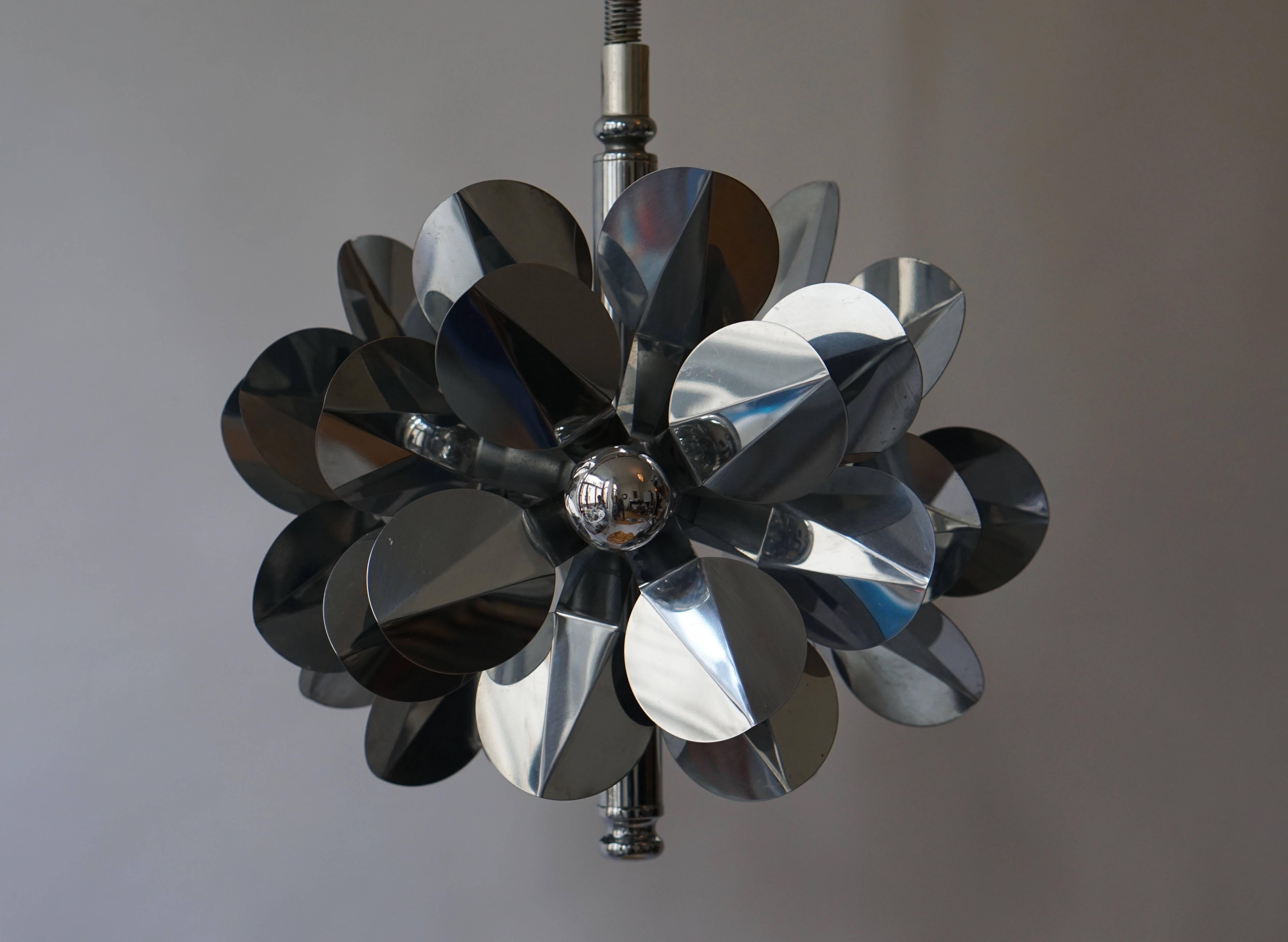 Metal Chrome Flower Chandelier For Sale