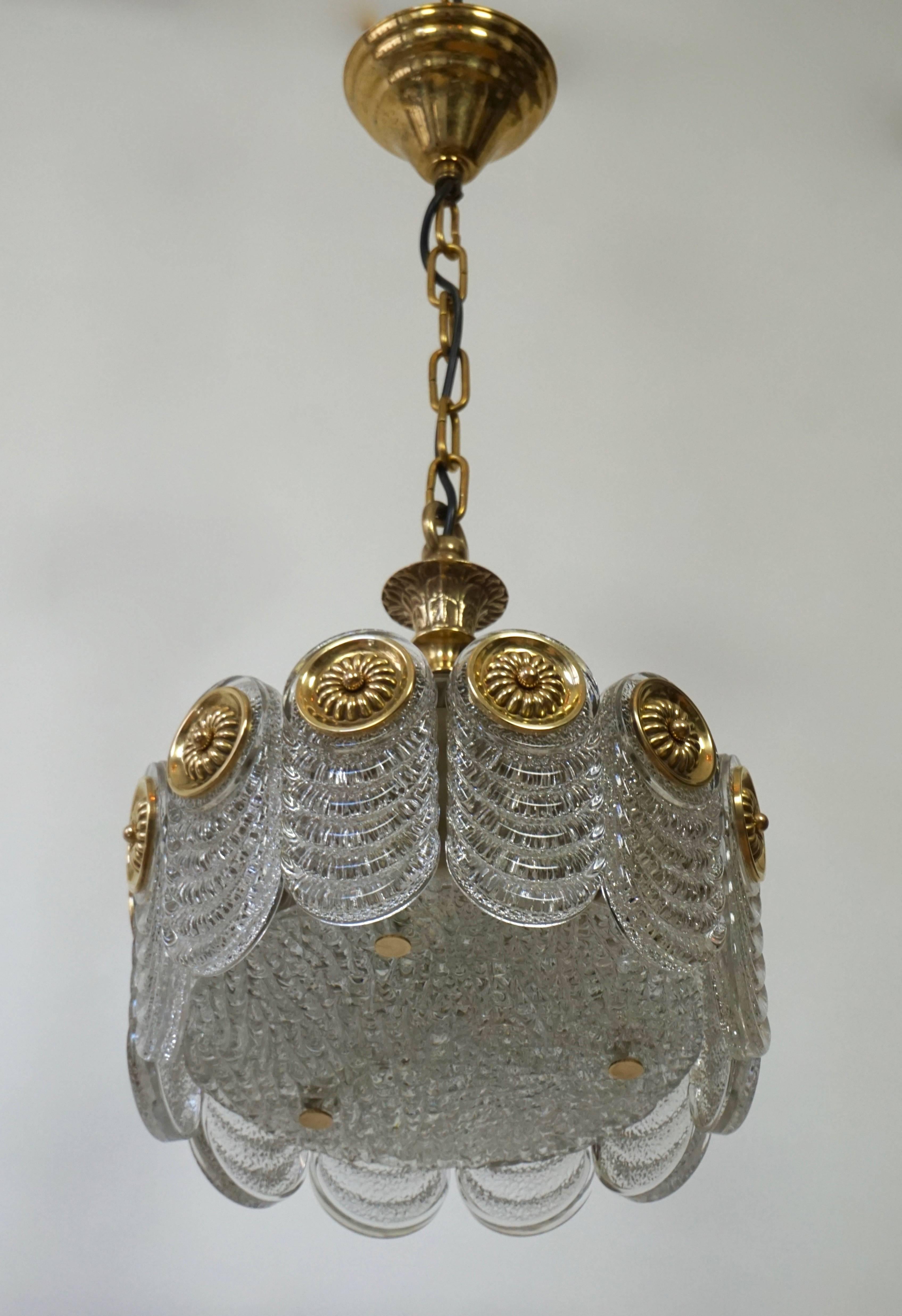 Hollywood Regency Italian Murano Glass and Brass Chandelier