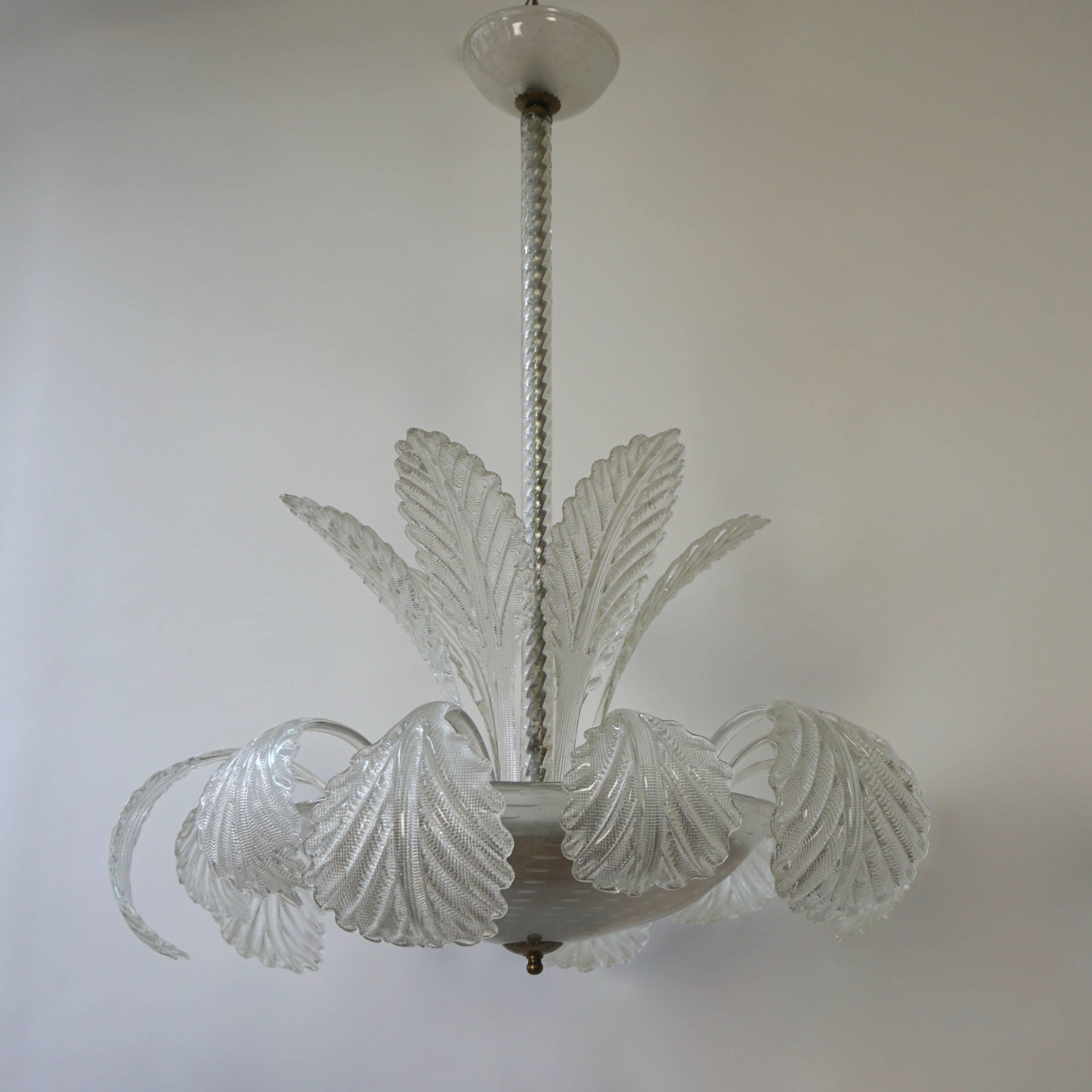 Italian Murano glass Venini chandelier or ceiling light.

Diameter 68 cm.
Height 90 cm.

The light requires 3 single E27 screw fit lightbulbs (60Watt max.) LED compatible.
