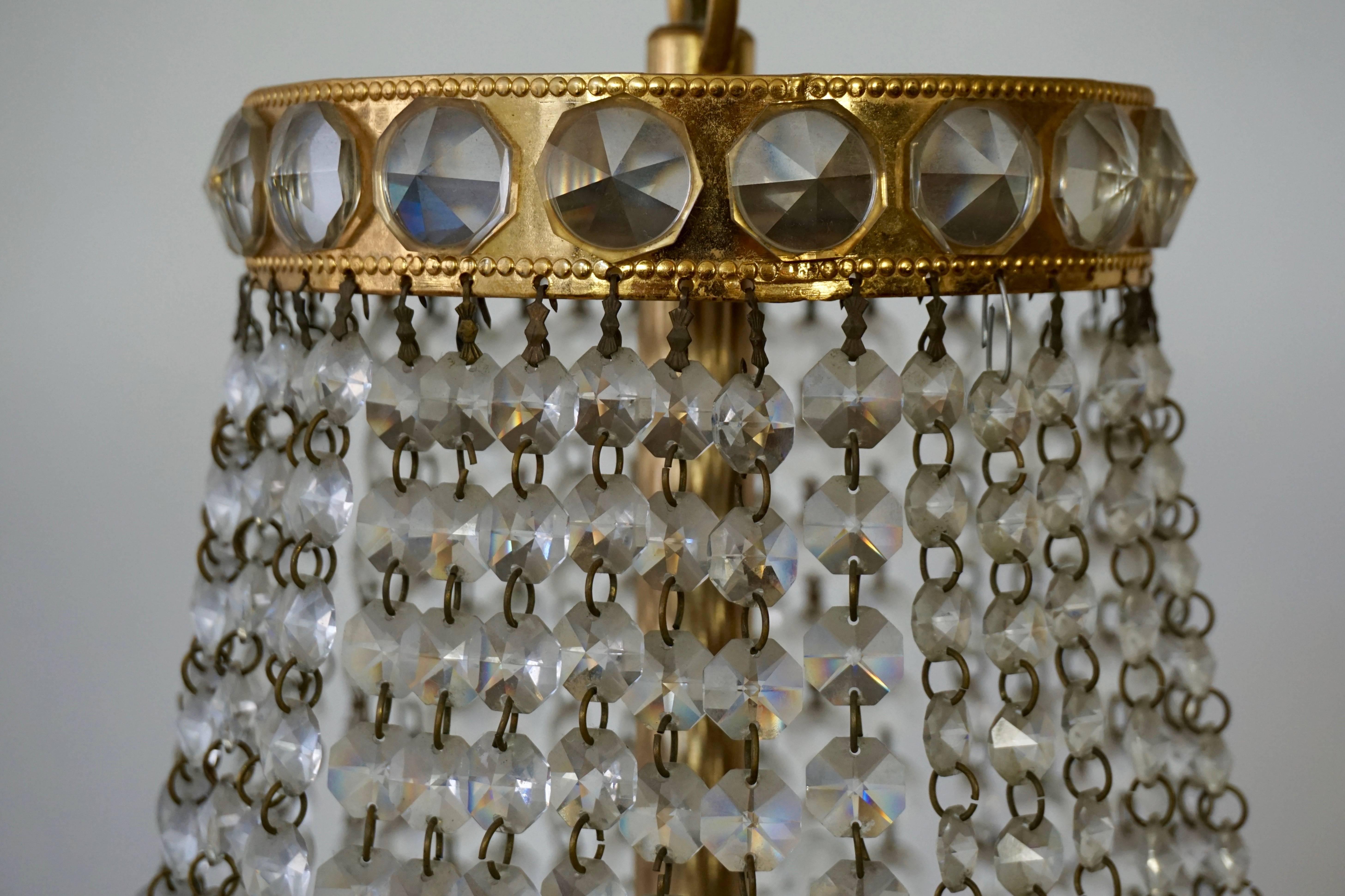 Brass Crystal Basket Chandelier