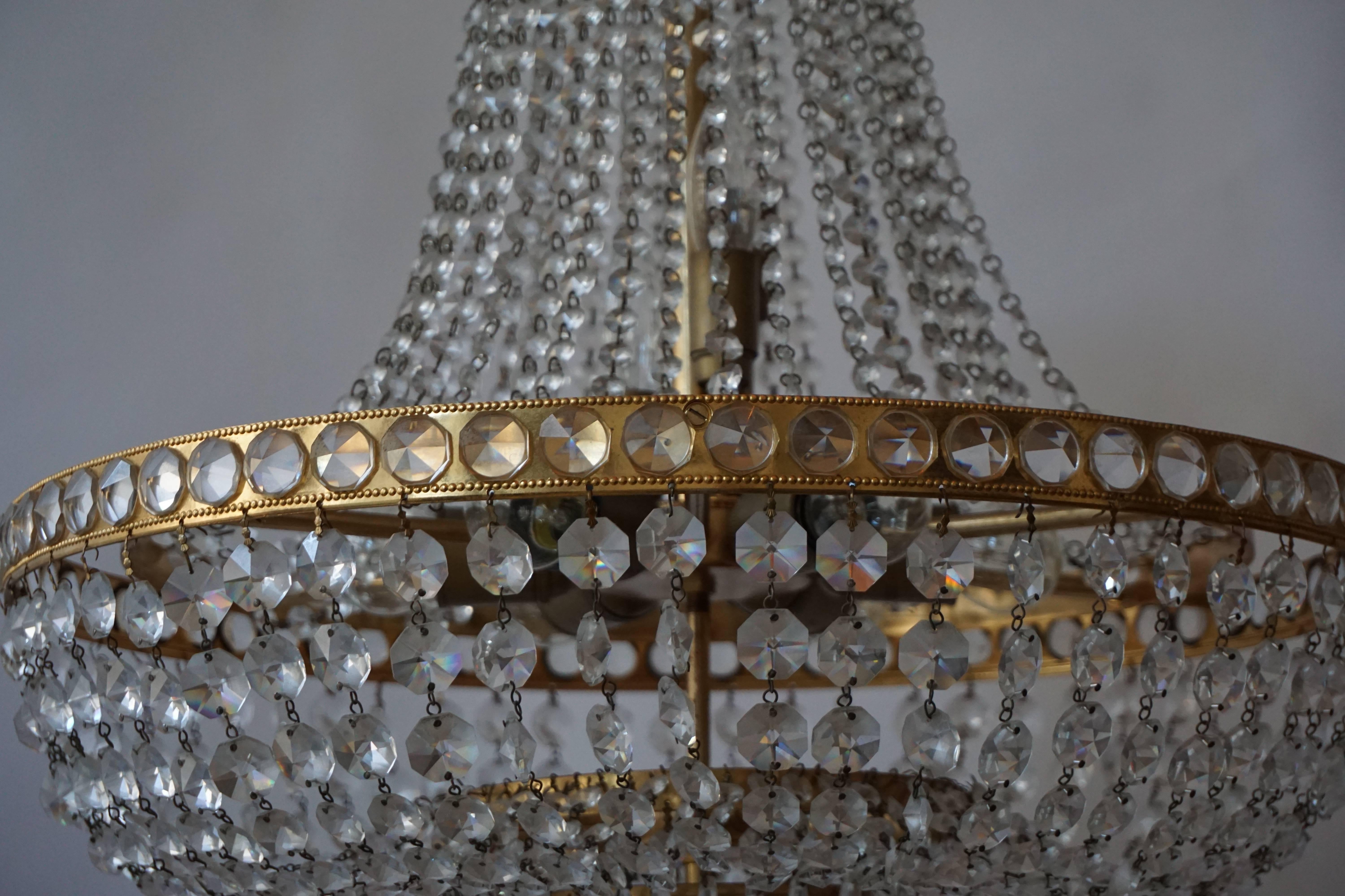 20th Century Crystal Basket Chandelier