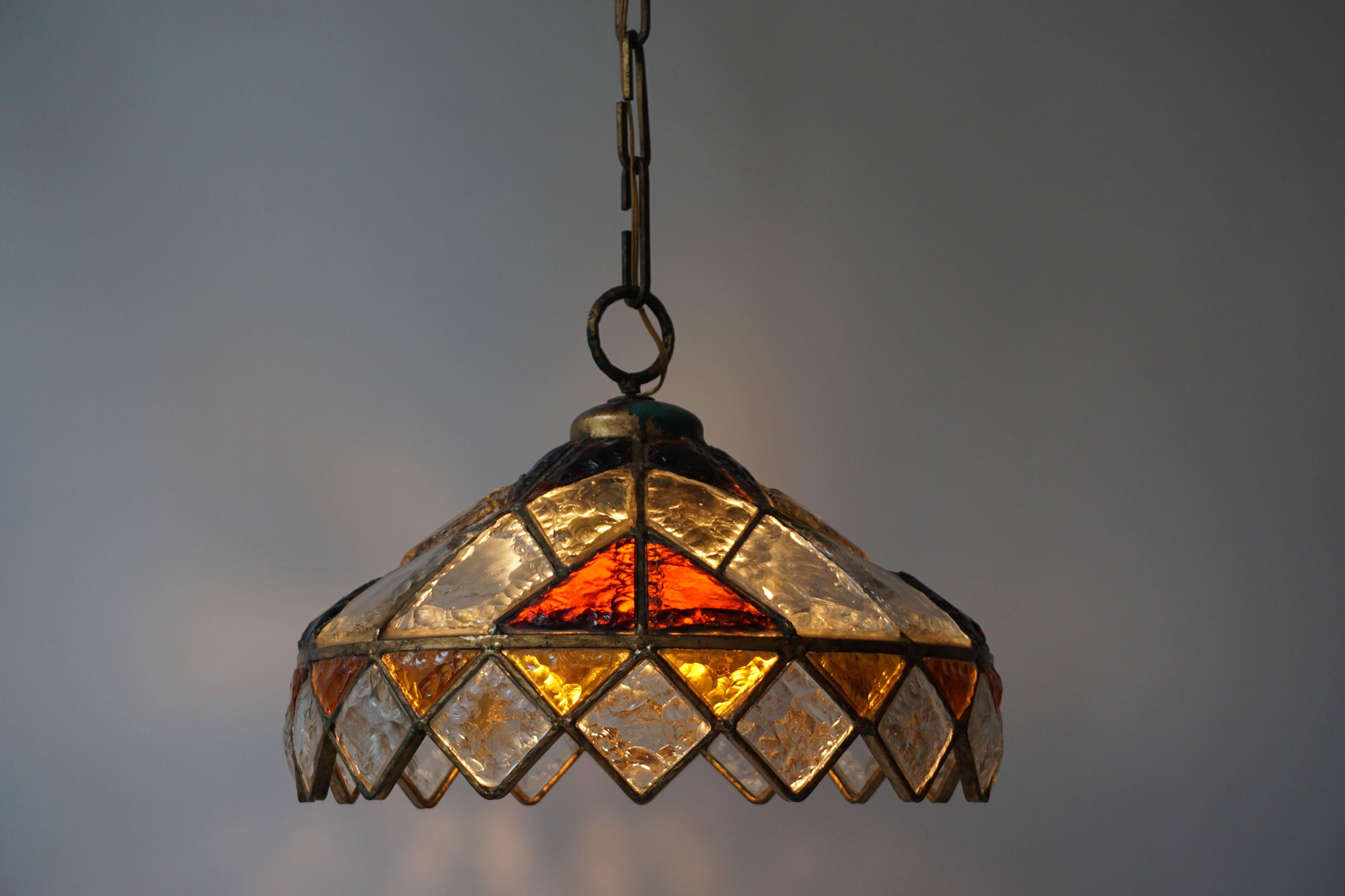 Rare Colored Stained Glass Ceiling Light 1
