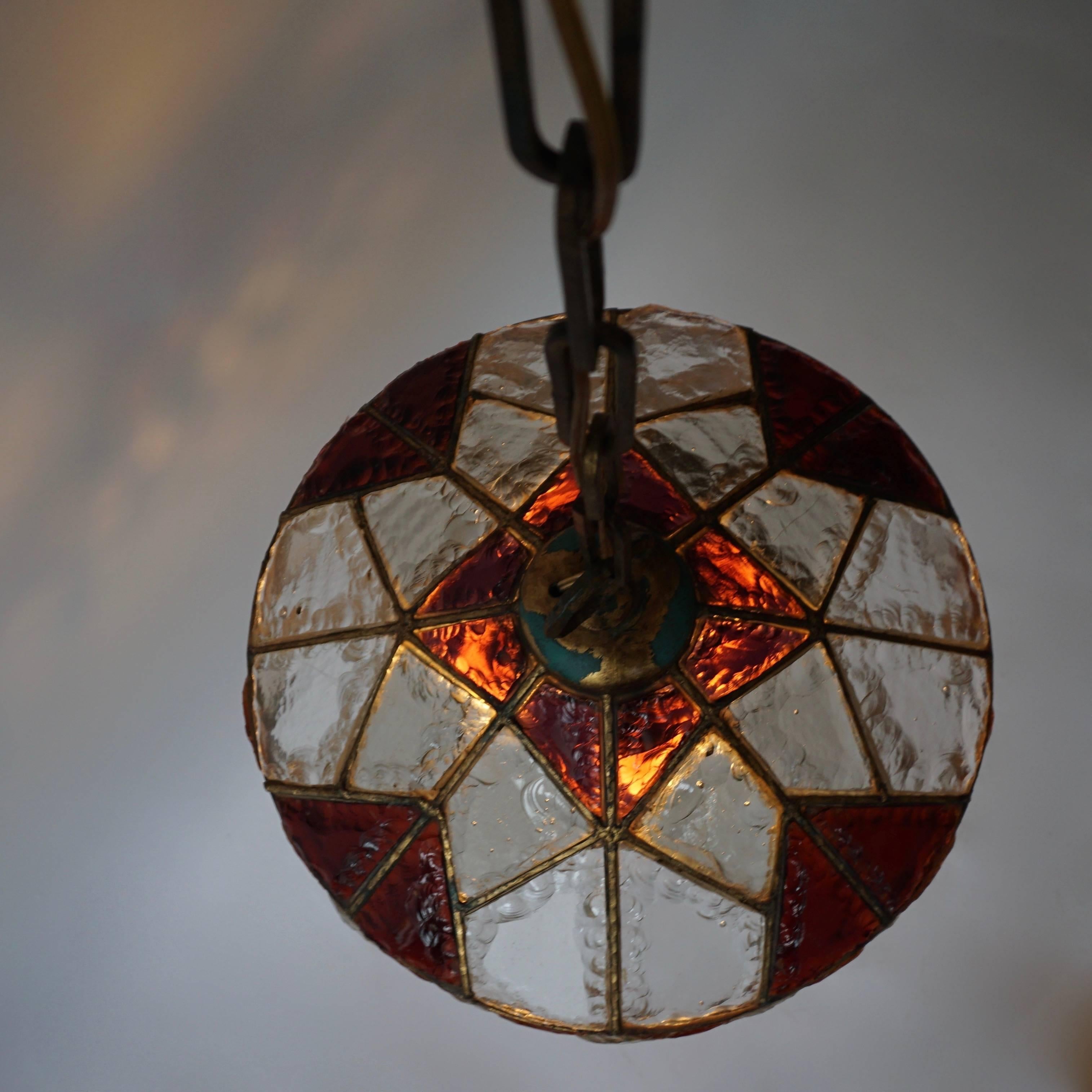 Mid-Century Modern Rare Colored Stained Glass Ceiling Light