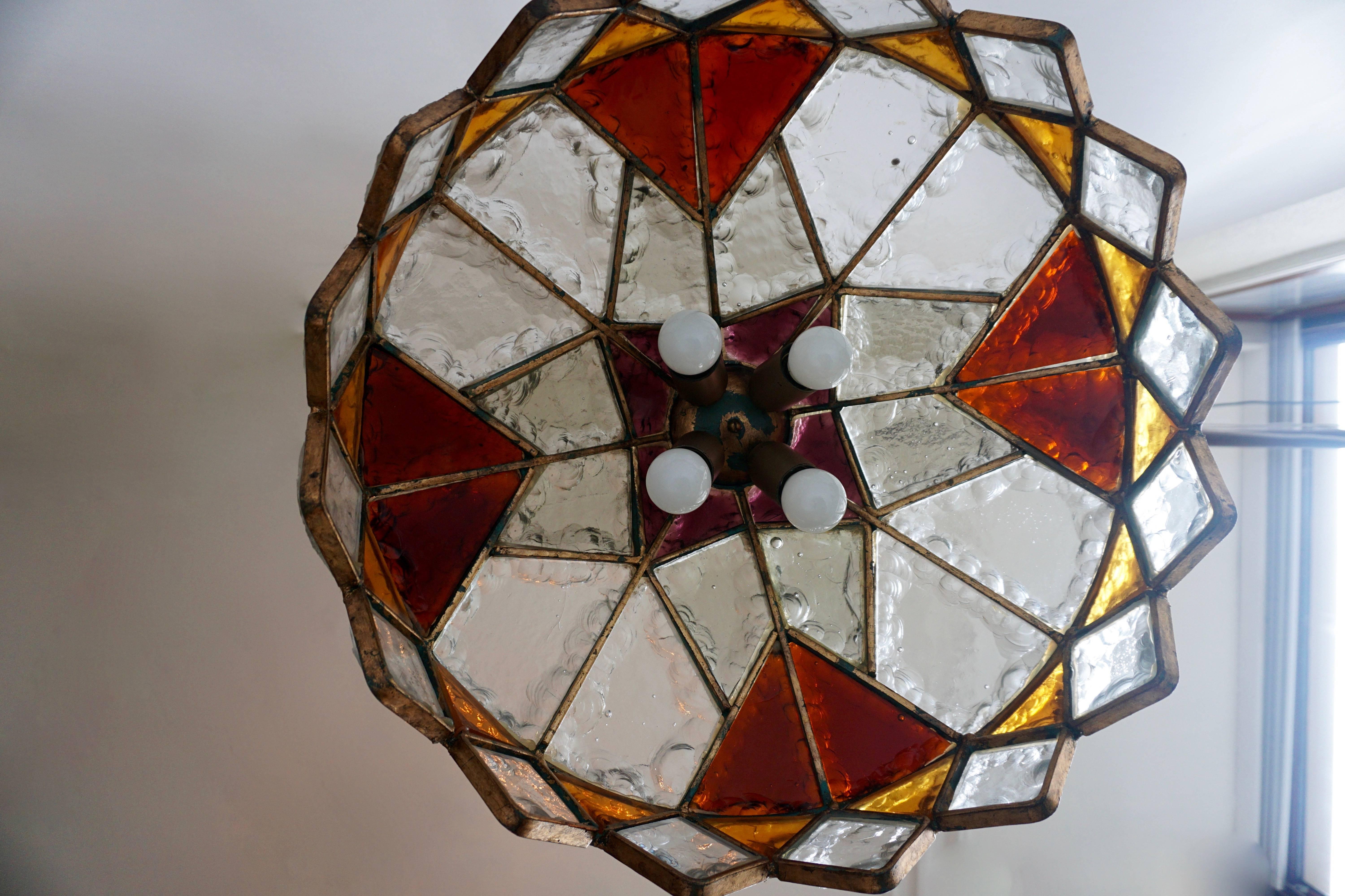 Rare Colored Stained Glass Ceiling Light 4